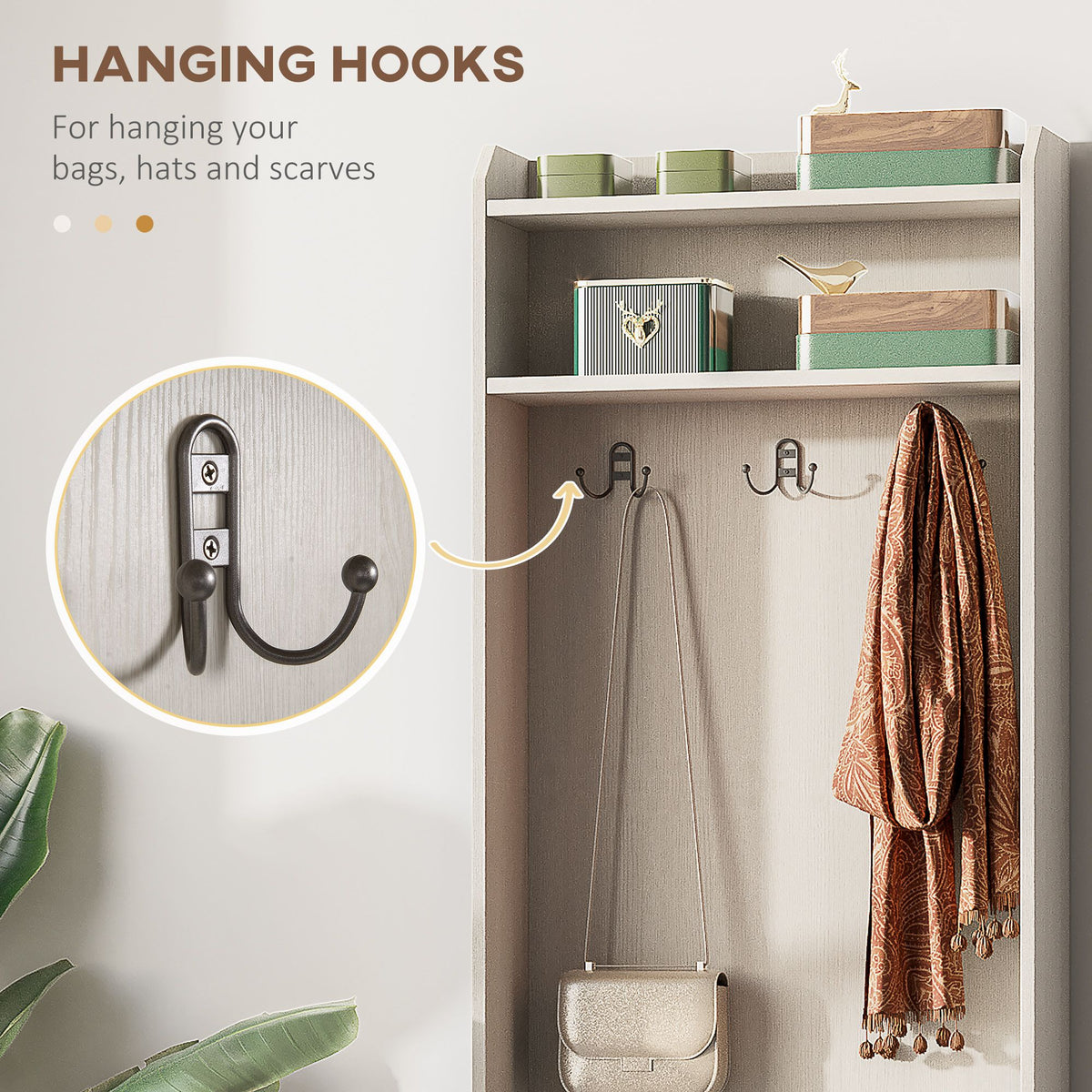 White Rustic Hall Tree Bench Entryway Coat Rack Shoe Storage Accent Furniture for Hallway Mudroom - product view 5