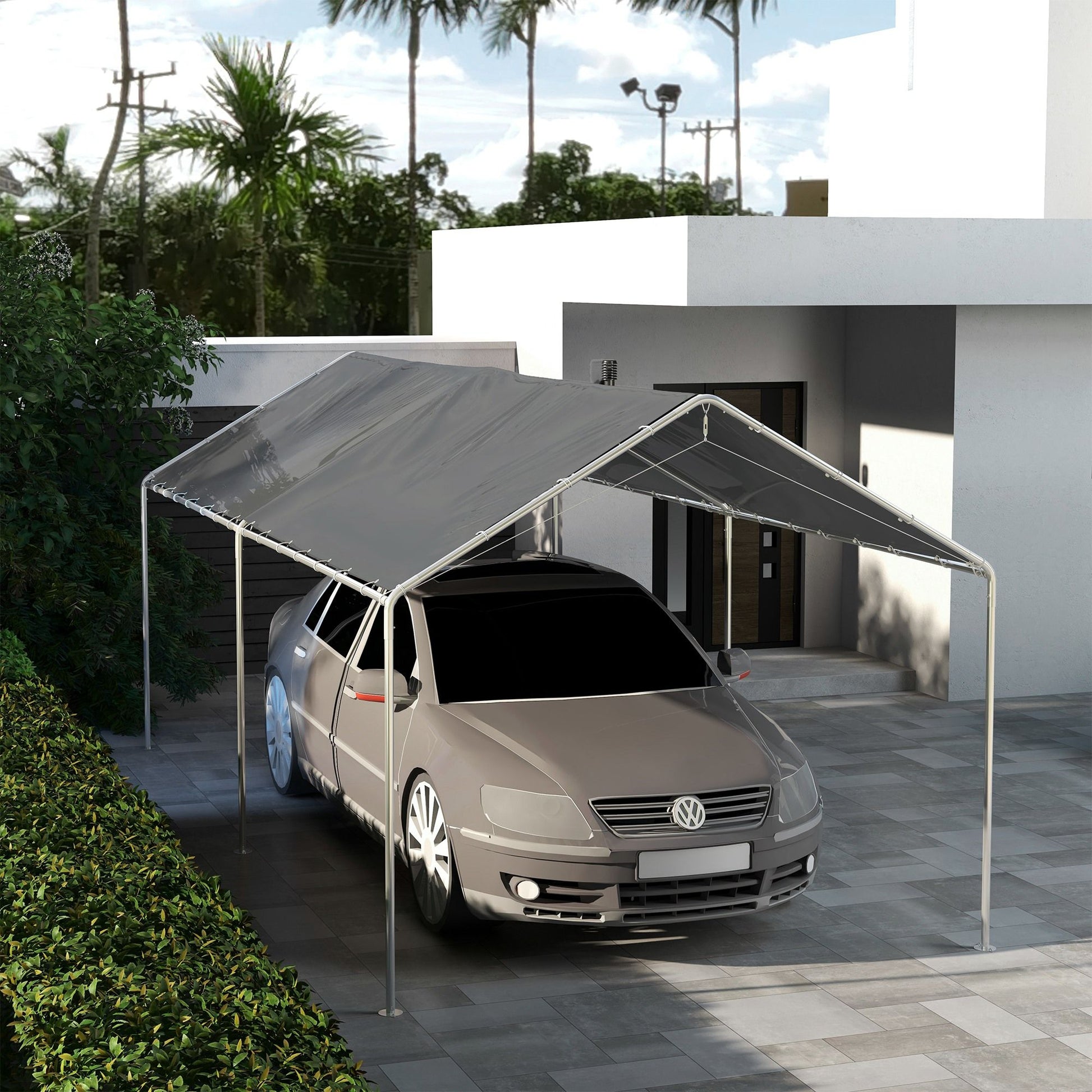 Outsunny 10 x 20 ft Carport Replacement Canopy with Bungee Tethers, Dark Gray - product view 10