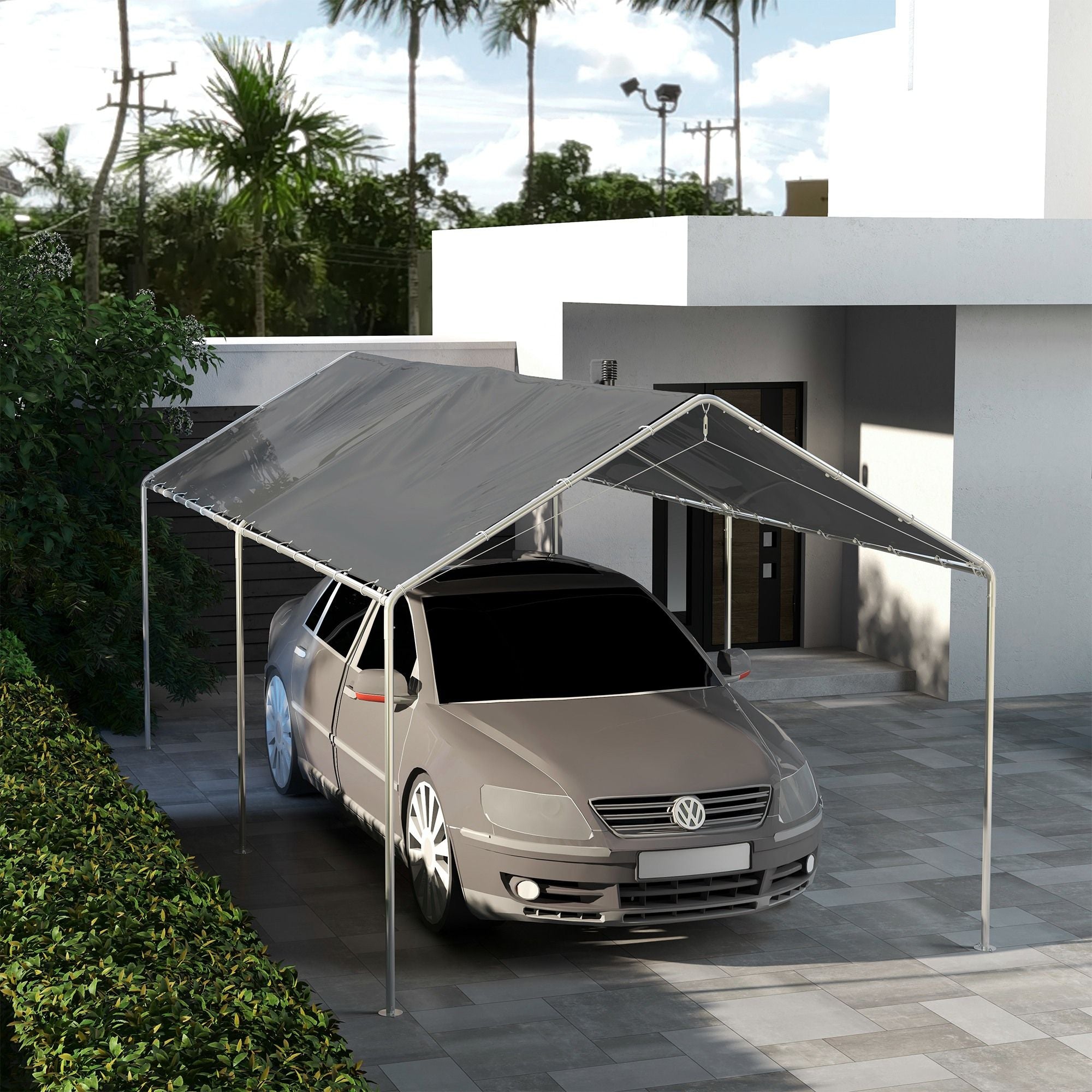 Outsunny 10 x 20 ft Carport Replacement Canopy with Bungee Tethers, Dark Gray - product view 10