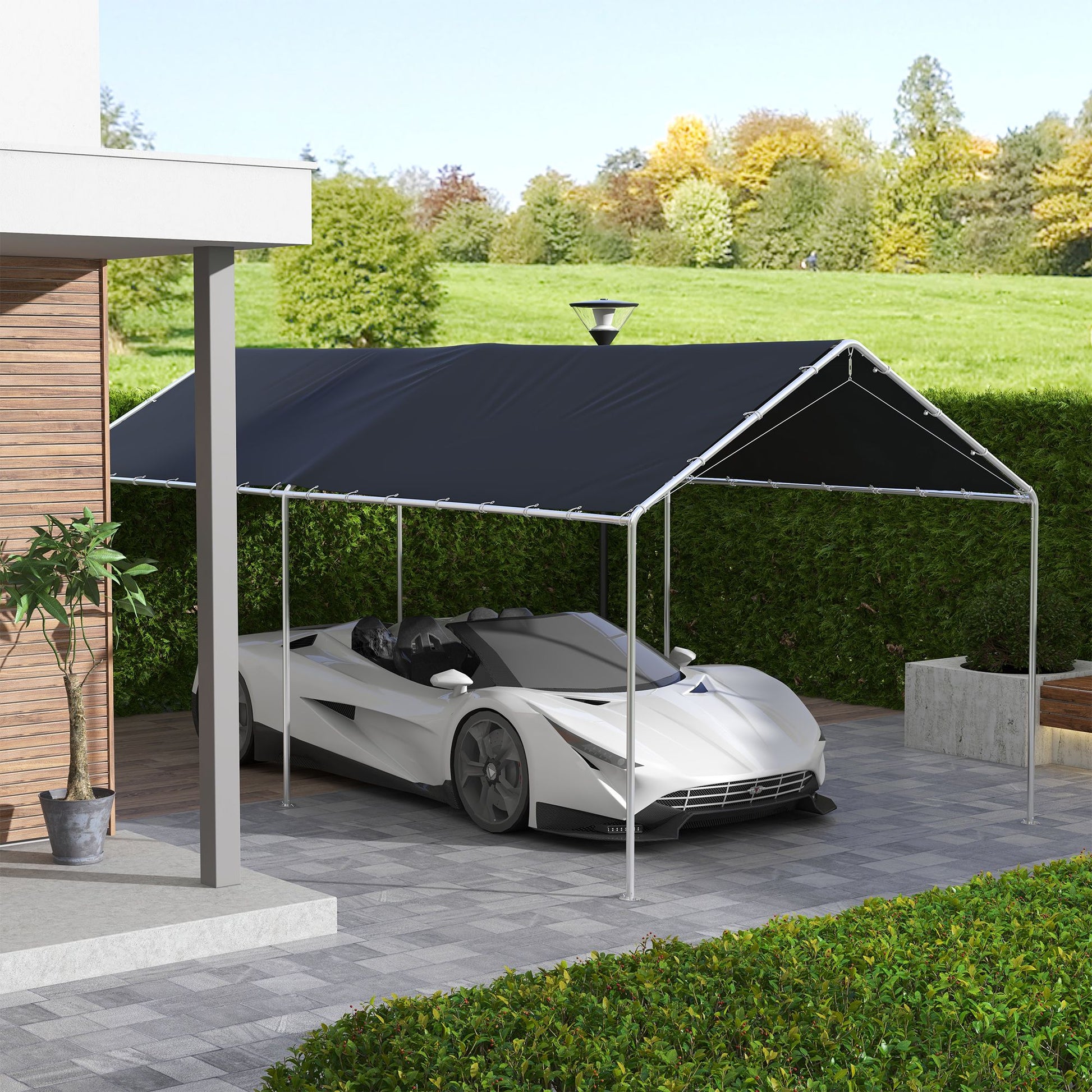 Outsunny 10 x 20 ft Carport Replacement Canopy with Bungee Tethers, Dark Gray - product view 2