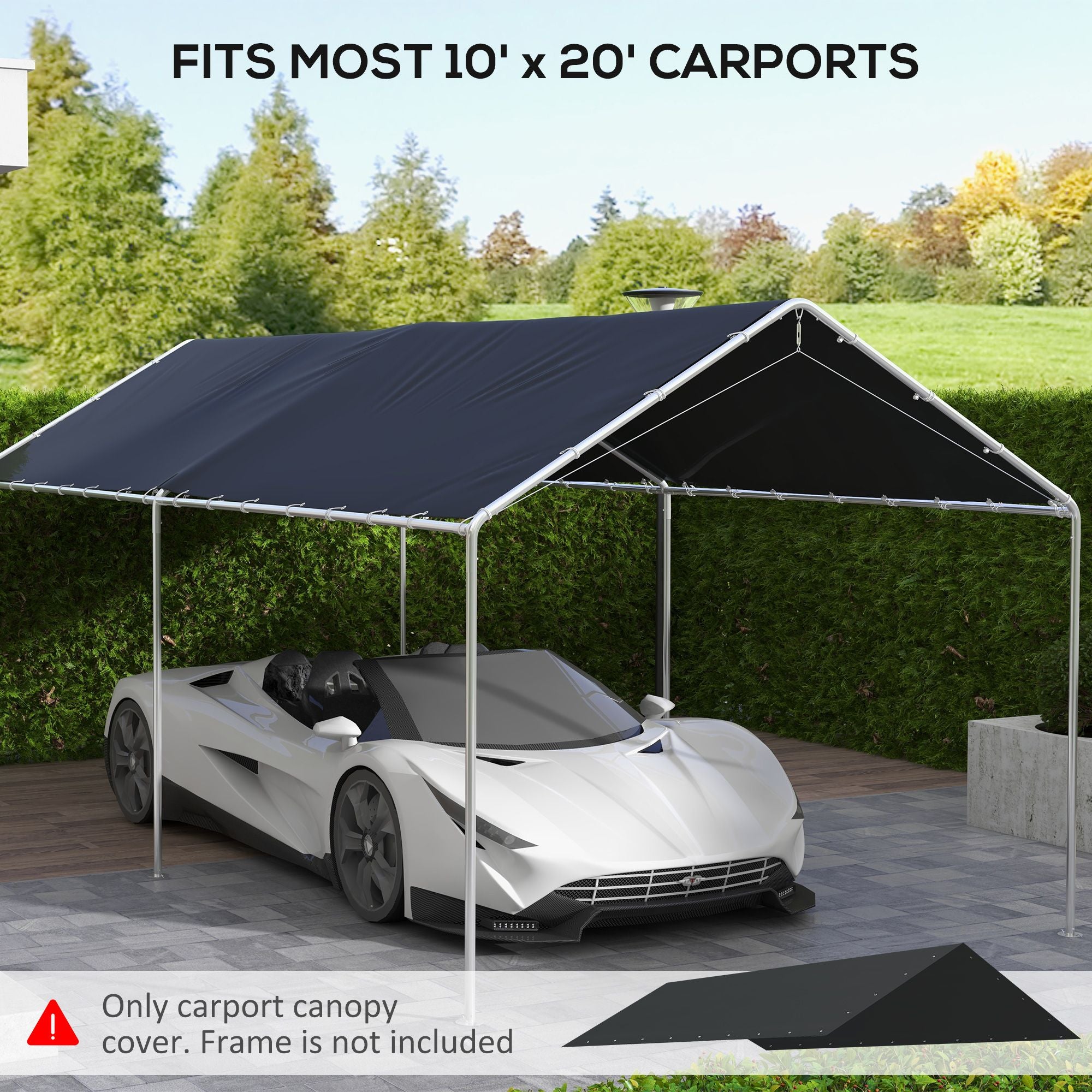 Outsunny 10 x 20 ft Carport Replacement Canopy with Bungee Tethers, Dark Gray - product view 4