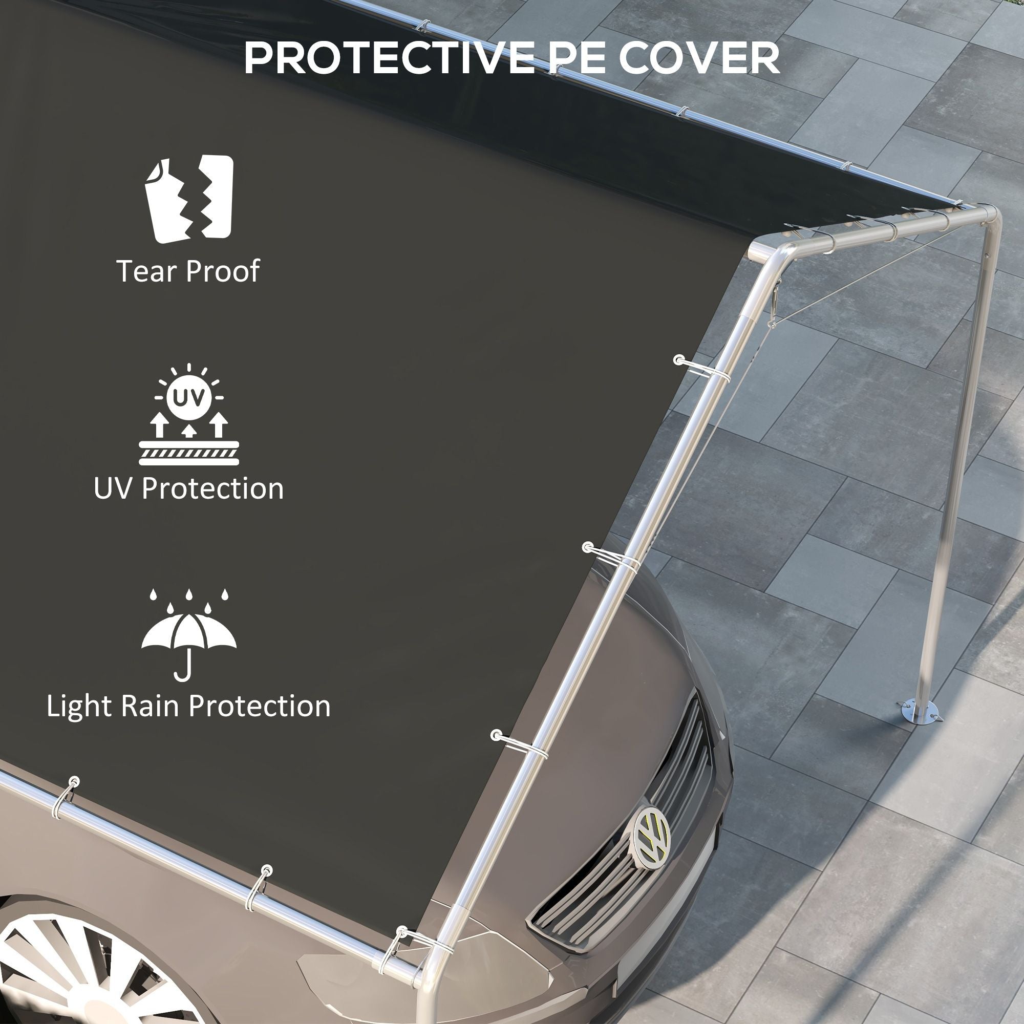 Outsunny 10 x 20 ft Carport Replacement Canopy with Bungee Tethers, Dark Gray - product view 6
