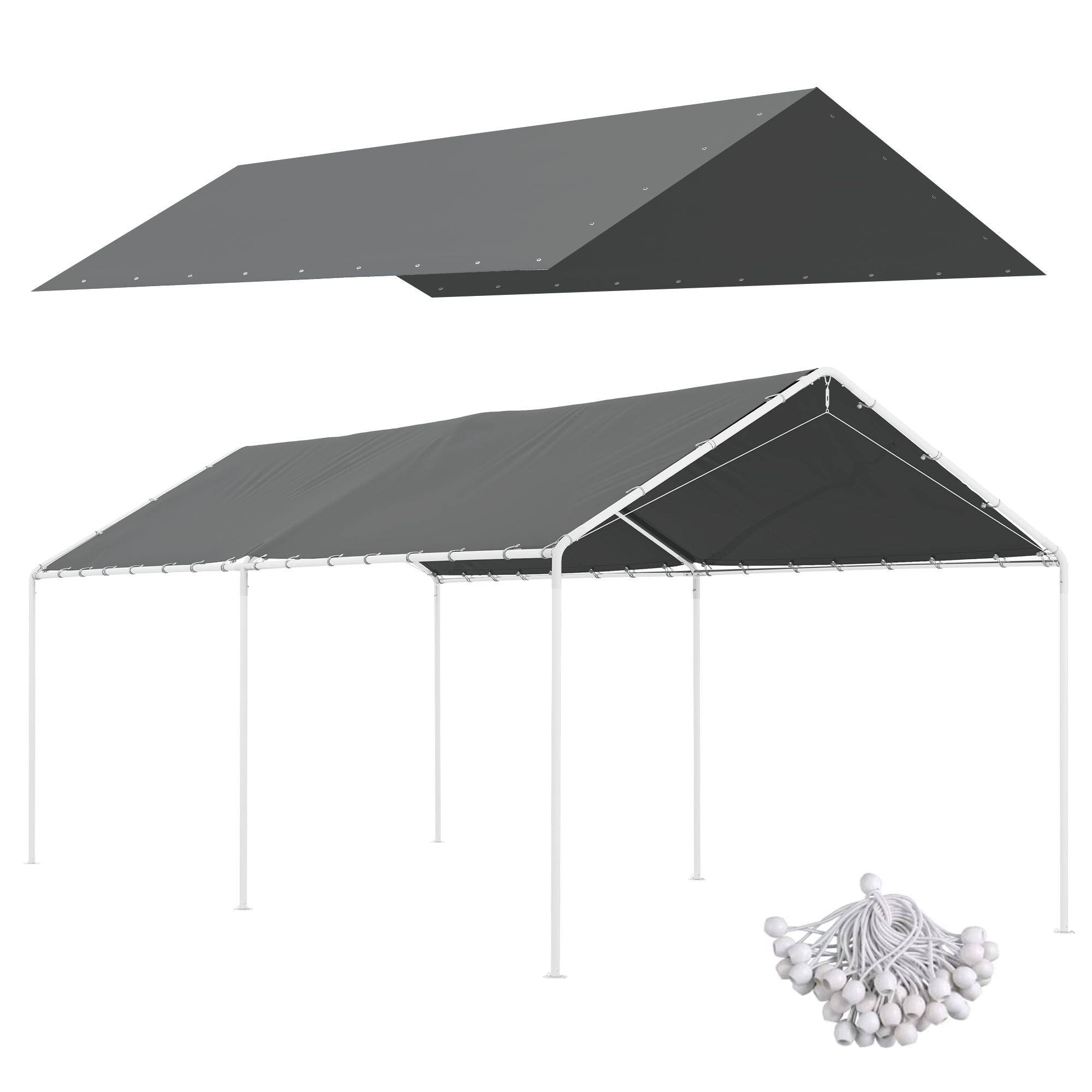 Outsunny 10 x 20 ft Carport Replacement Canopy with Bungee Tethers, Dark Gray - product view 11
