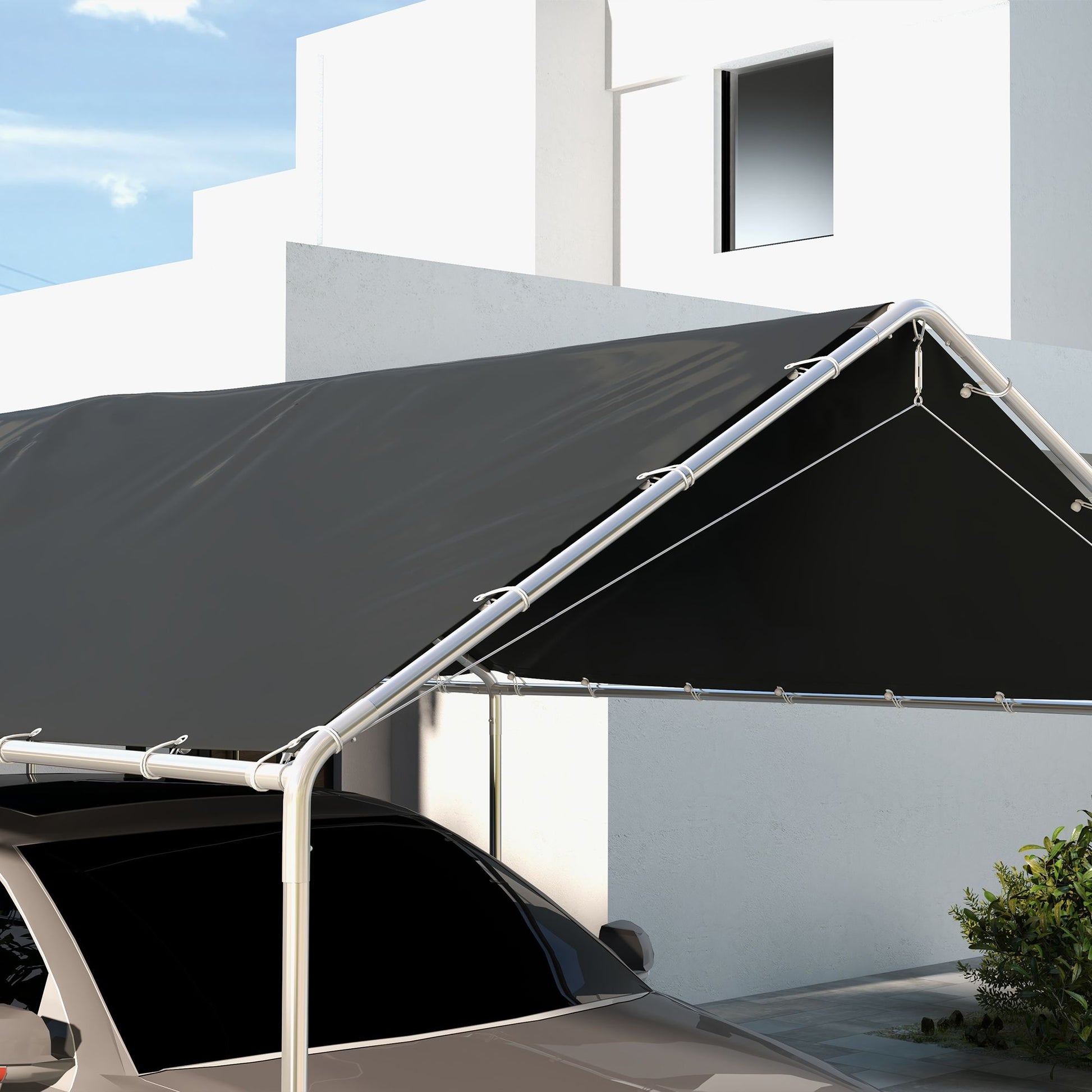 Outsunny 10 x 20 ft Carport Replacement Canopy with Bungee Tethers, Dark Gray - product view 7