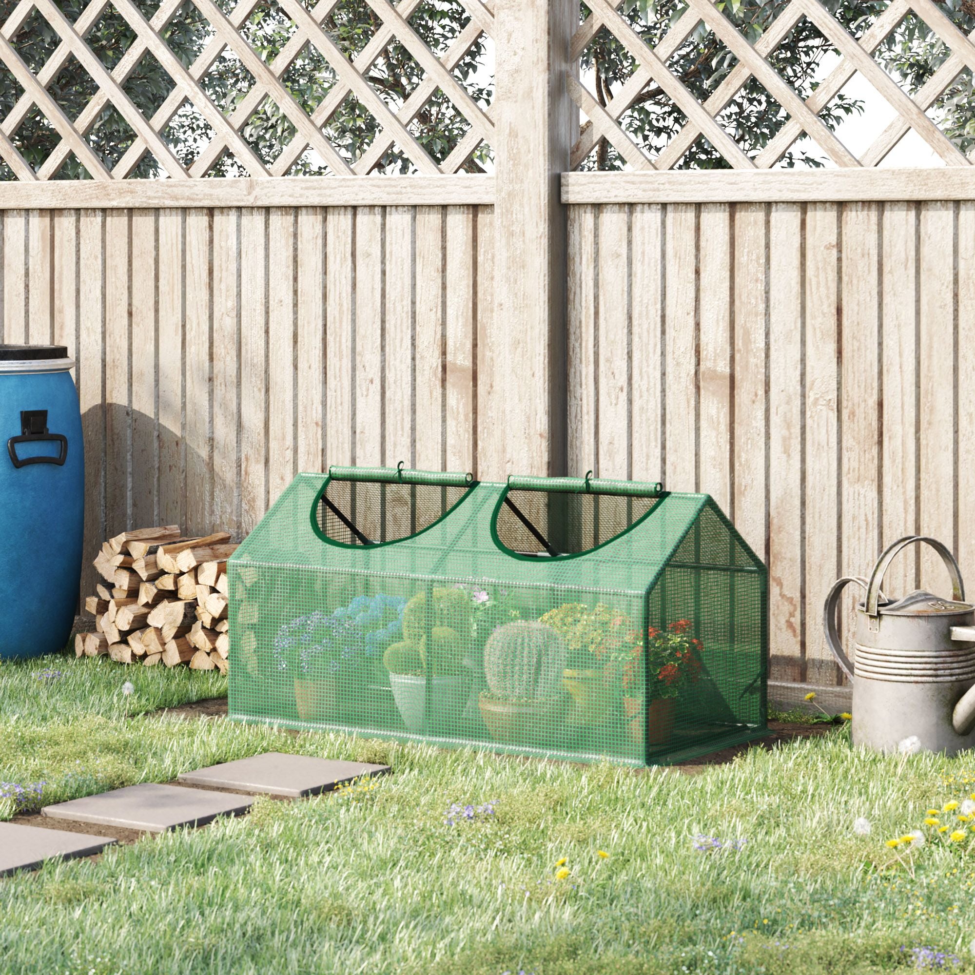 Outsunny 4 x 2 x 2 ft Mini Greenhouse with Roll-Up Windows, White
