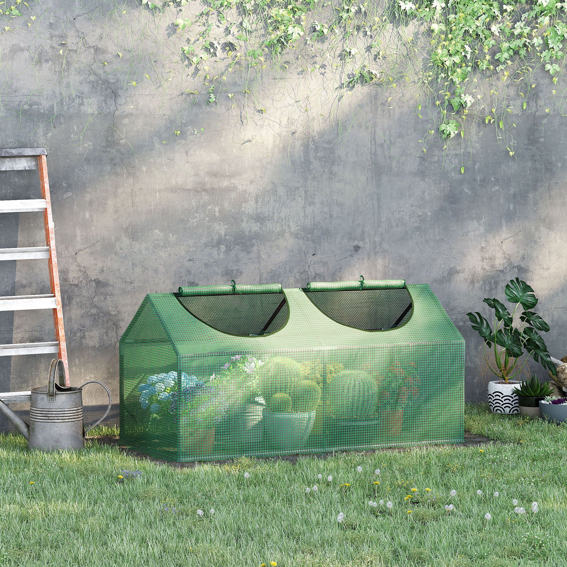 Outsunny 4 x 2 x 2 ft Mini Greenhouse with Roll-Up Windows, White