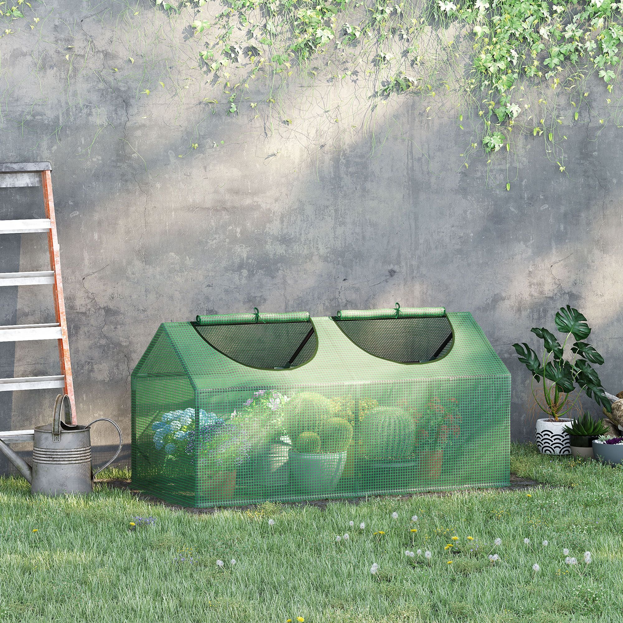 Outsunny 4 x 2 x 2 ft Mini Greenhouse with Roll-Up Windows, White