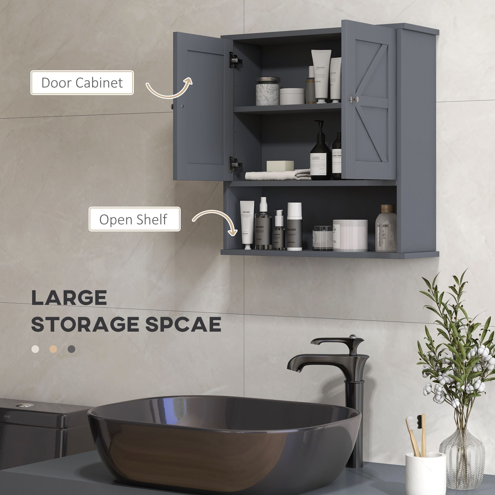 HOMCOM Farmhouse Wall-Mounted Bathroom Medicine Cabinet, Gray