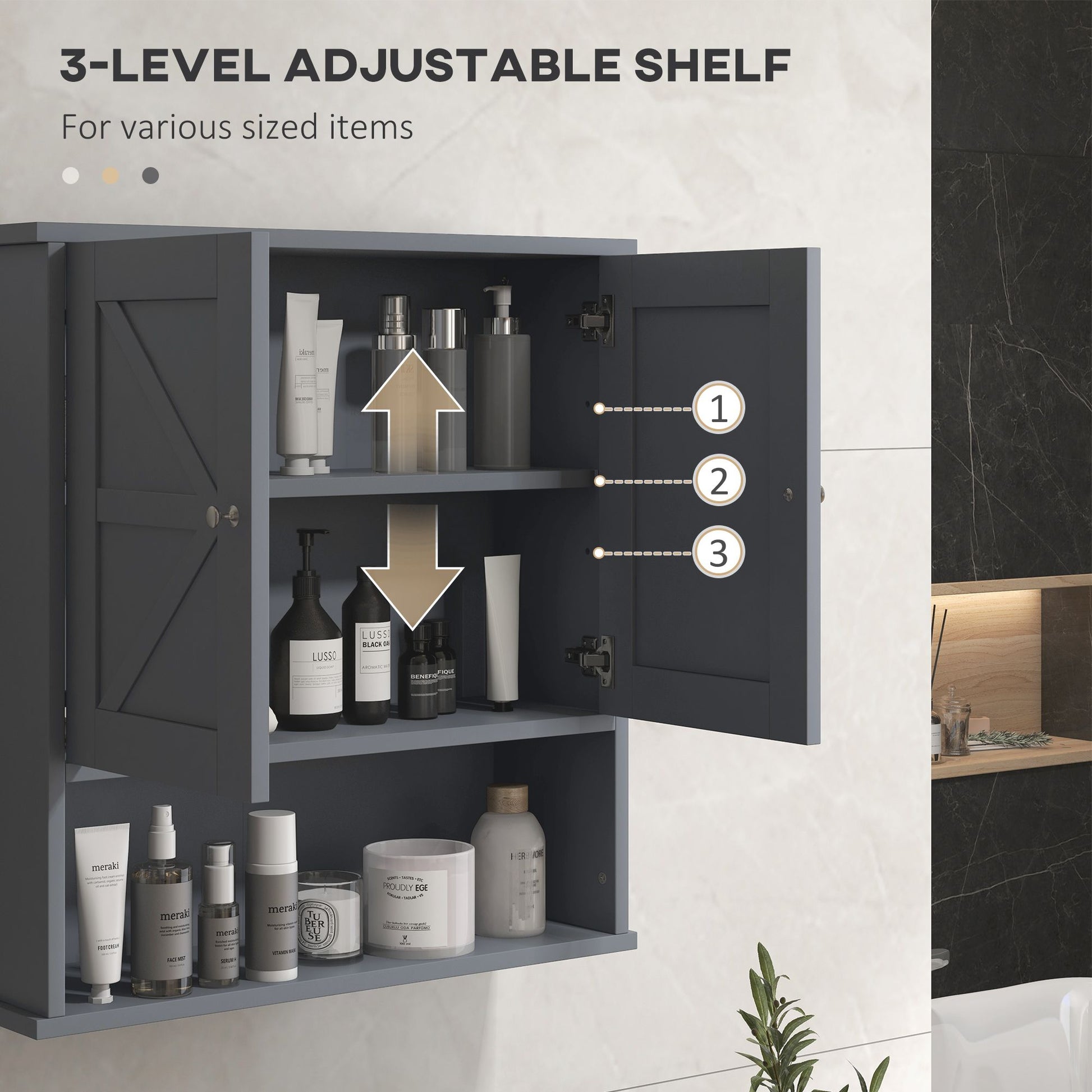 HOMCOM Farmhouse Wall-Mounted Bathroom Medicine Cabinet, Gray
