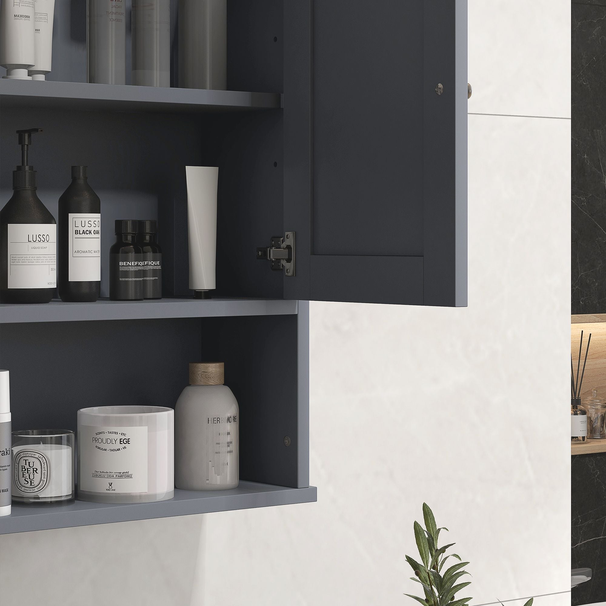 HOMCOM Farmhouse Wall-Mounted Bathroom Medicine Cabinet, Gray