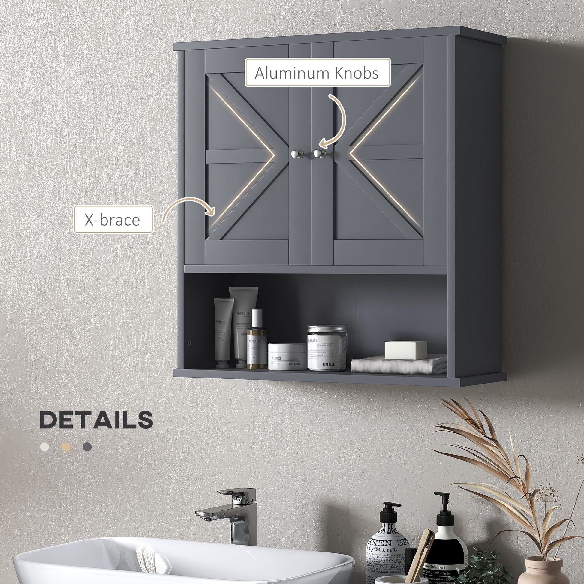 HOMCOM Farmhouse Wall-Mounted Bathroom Medicine Cabinet, Gray