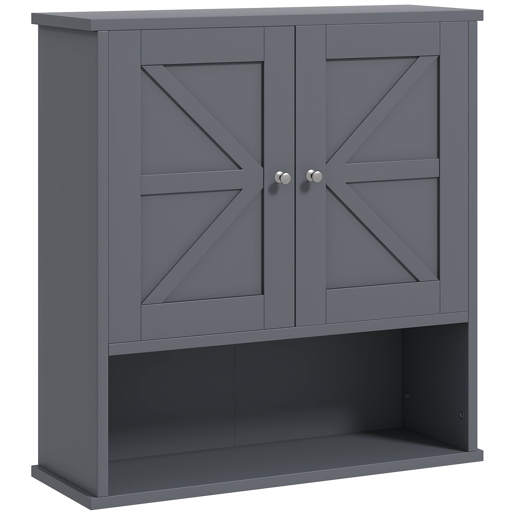 HOMCOM Farmhouse Wall-Mounted Bathroom Medicine Cabinet, Gray