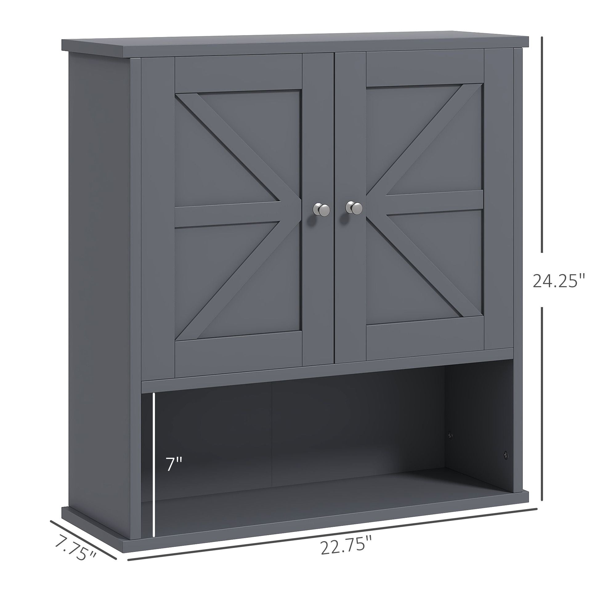 HOMCOM Farmhouse Wall-Mounted Bathroom Medicine Cabinet, Gray