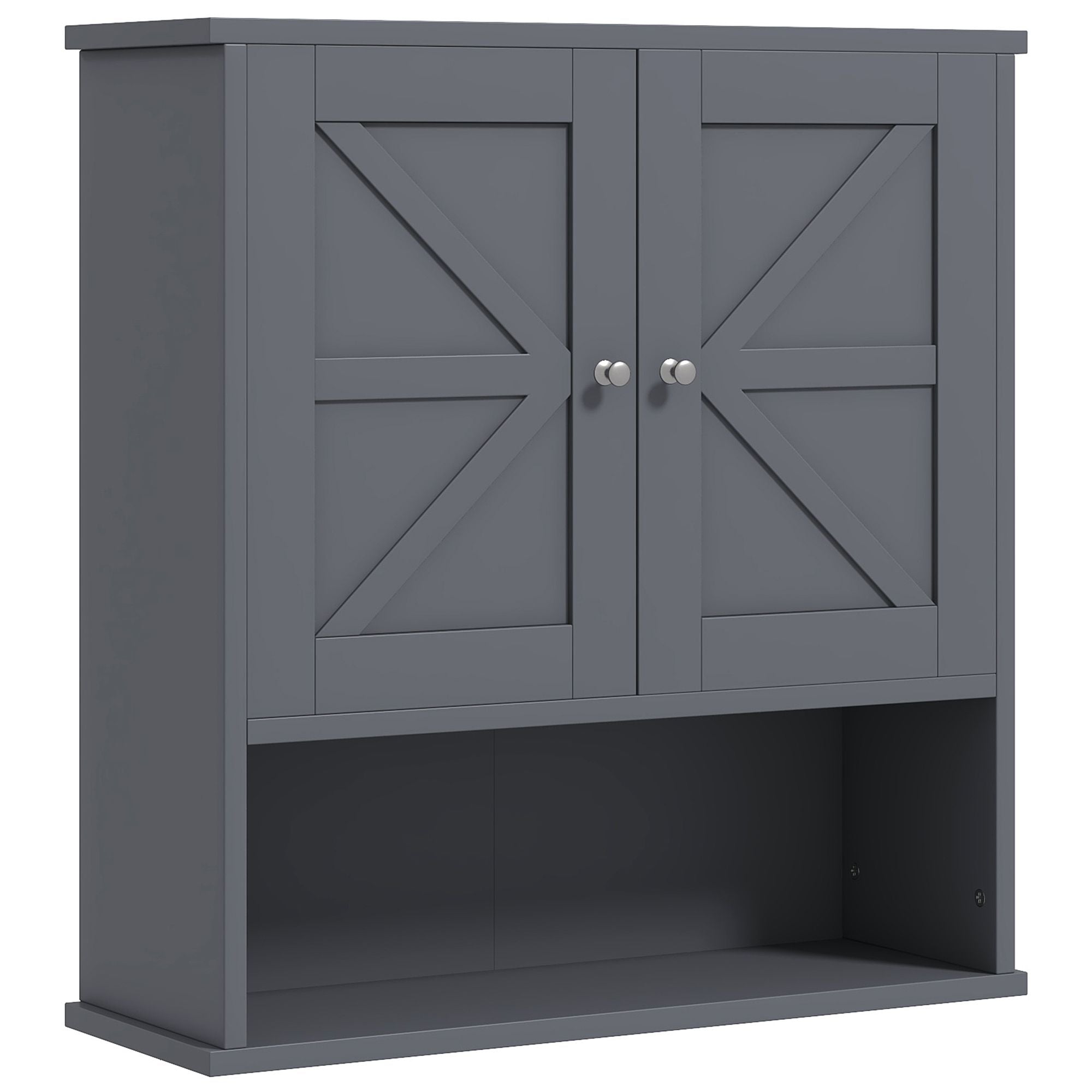 HOMCOM Farmhouse Wall-Mounted Bathroom Medicine Cabinet, Gray