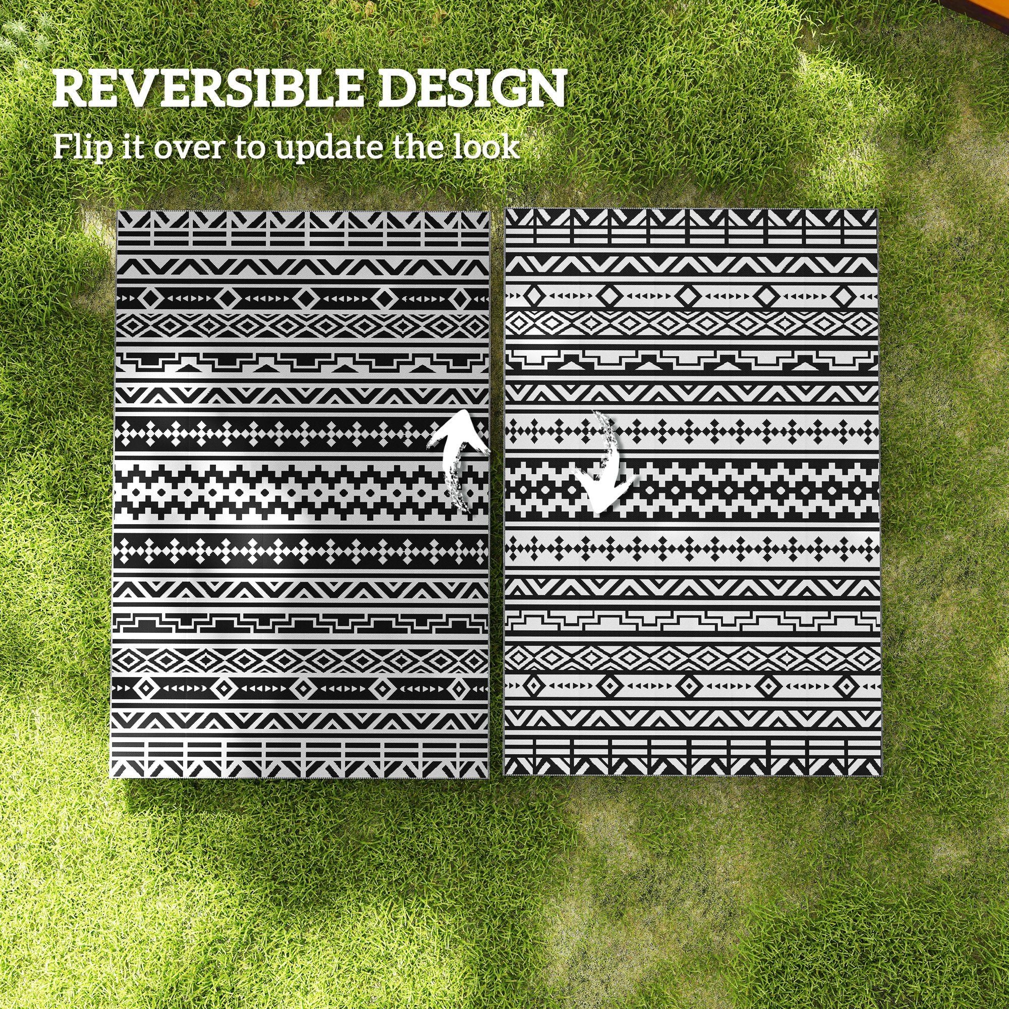Outsunny 6 x 9 ft Reversible Waterproof Outdoor Rug, Black & White