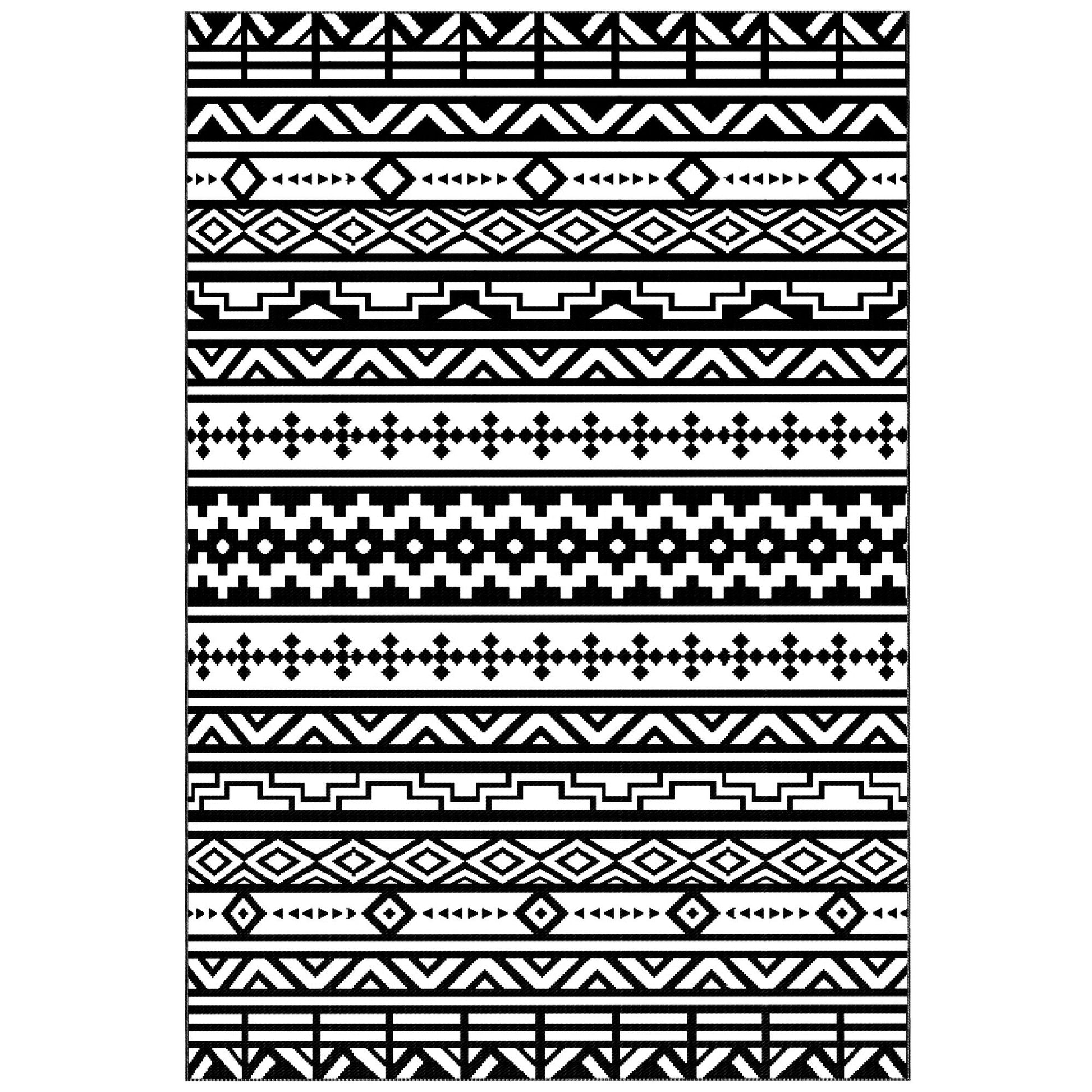 Outsunny 6 x 9 ft Reversible Waterproof Outdoor Rug, Black & White