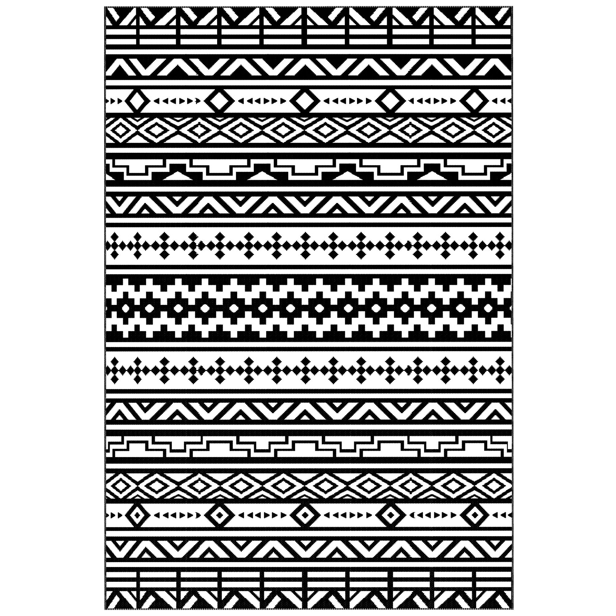 Outsunny 6 x 9 ft Reversible Waterproof Outdoor Rug, Black & White