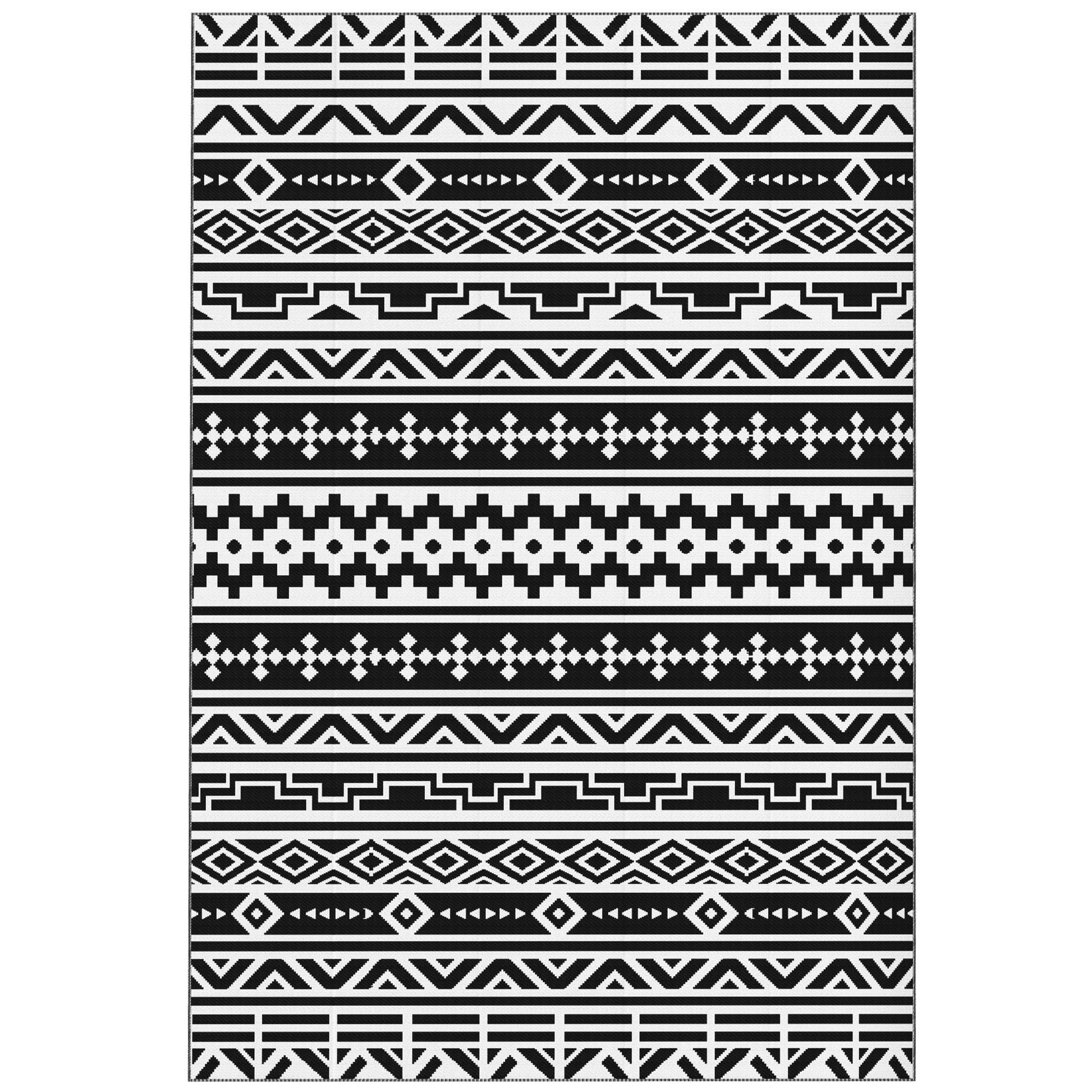 Outsunny 6 x 9 ft Reversible Waterproof Outdoor Rug, Black & White
