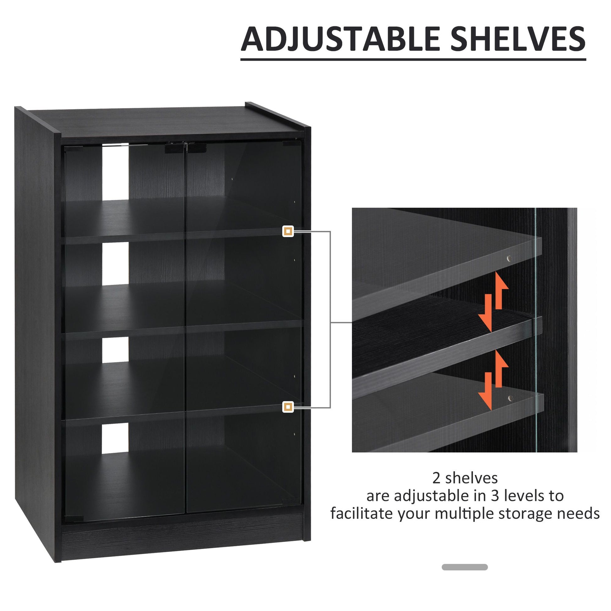 HOMCOM 5-Tier Media Cabinet with Tempered Glass Door, Black - product view 4