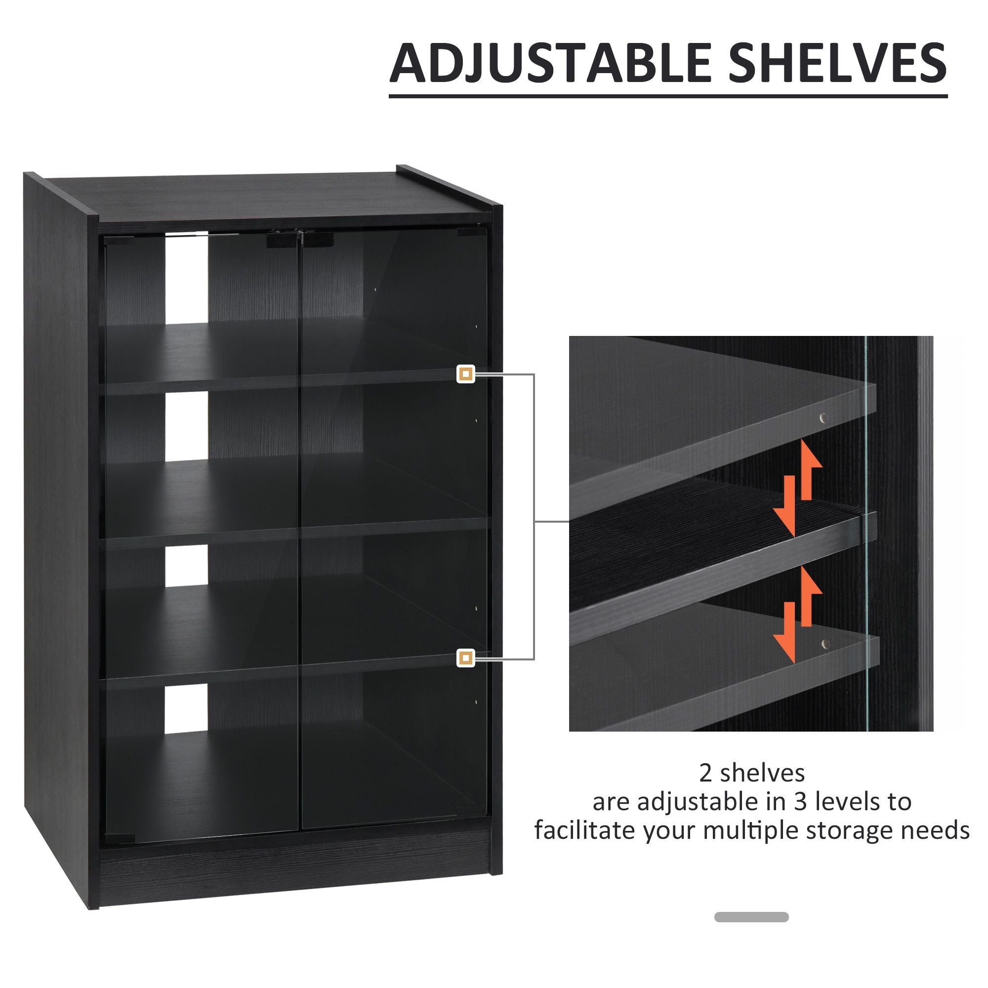 HOMCOM 5-Tier Media Cabinet with Tempered Glass Door, Black - product view 4