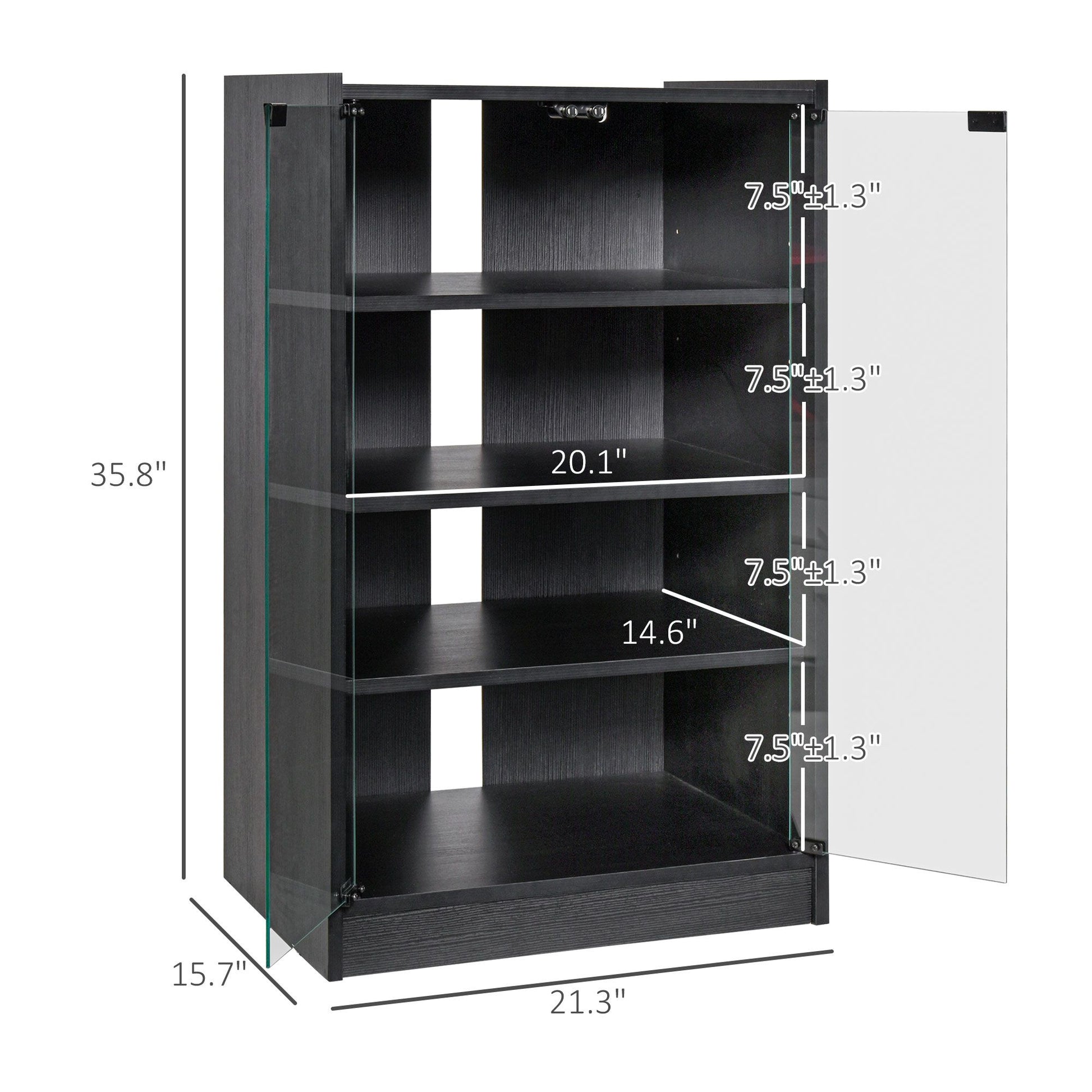 HOMCOM 5-Tier Media Cabinet with Tempered Glass Door, Black - product view 3