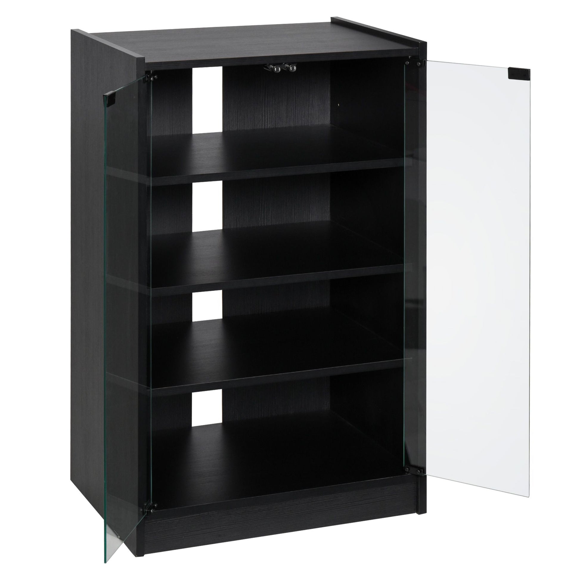 HOMCOM 5-Tier Media Cabinet with Tempered Glass Door, Black - product view 1