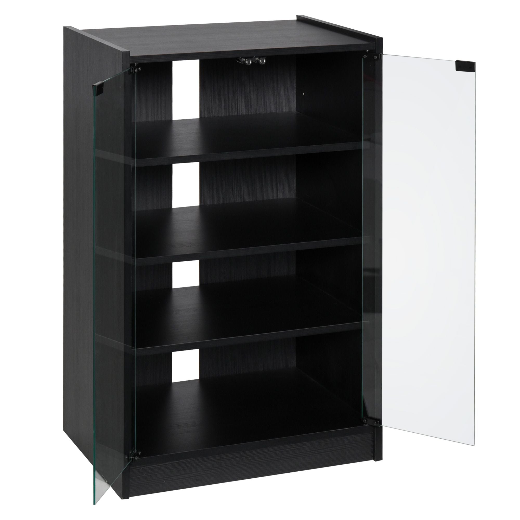 HOMCOM 5-Tier Media Cabinet with Tempered Glass Door, Black - product view 1