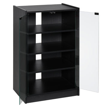 HOMCOM 5-Tier Media Cabinet with Tempered Glass Door, Black - product view 1