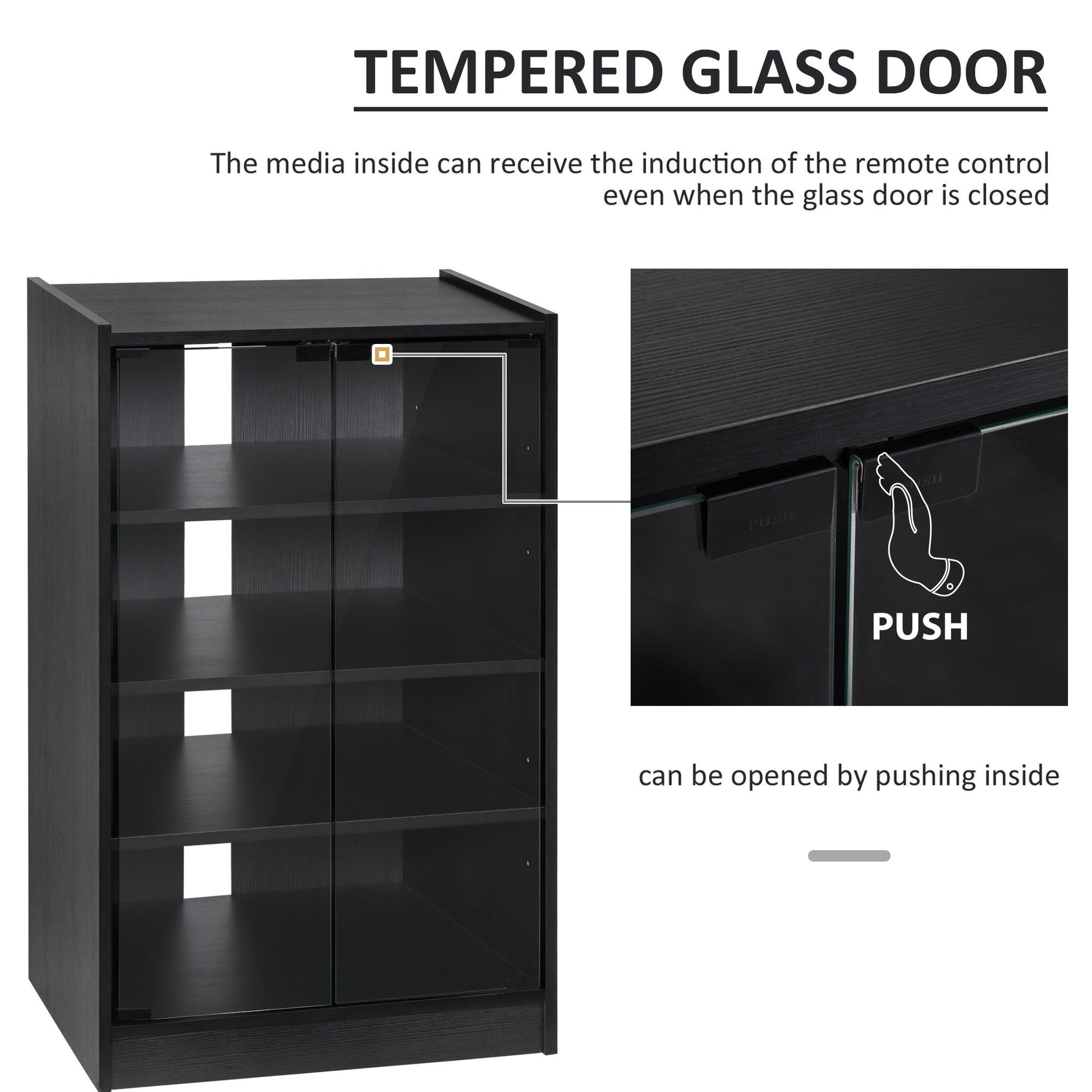 HOMCOM 5-Tier Media Cabinet with Tempered Glass Door, Black - product view 7