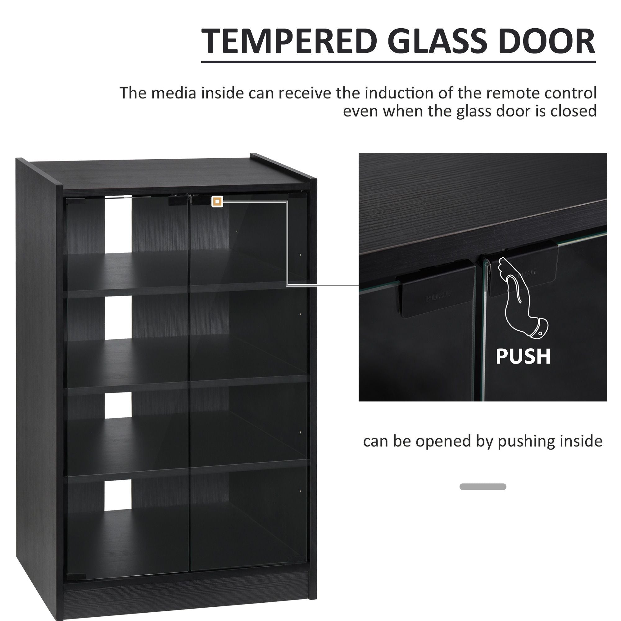HOMCOM 5-Tier Media Cabinet with Tempered Glass Door, Black - product view 7