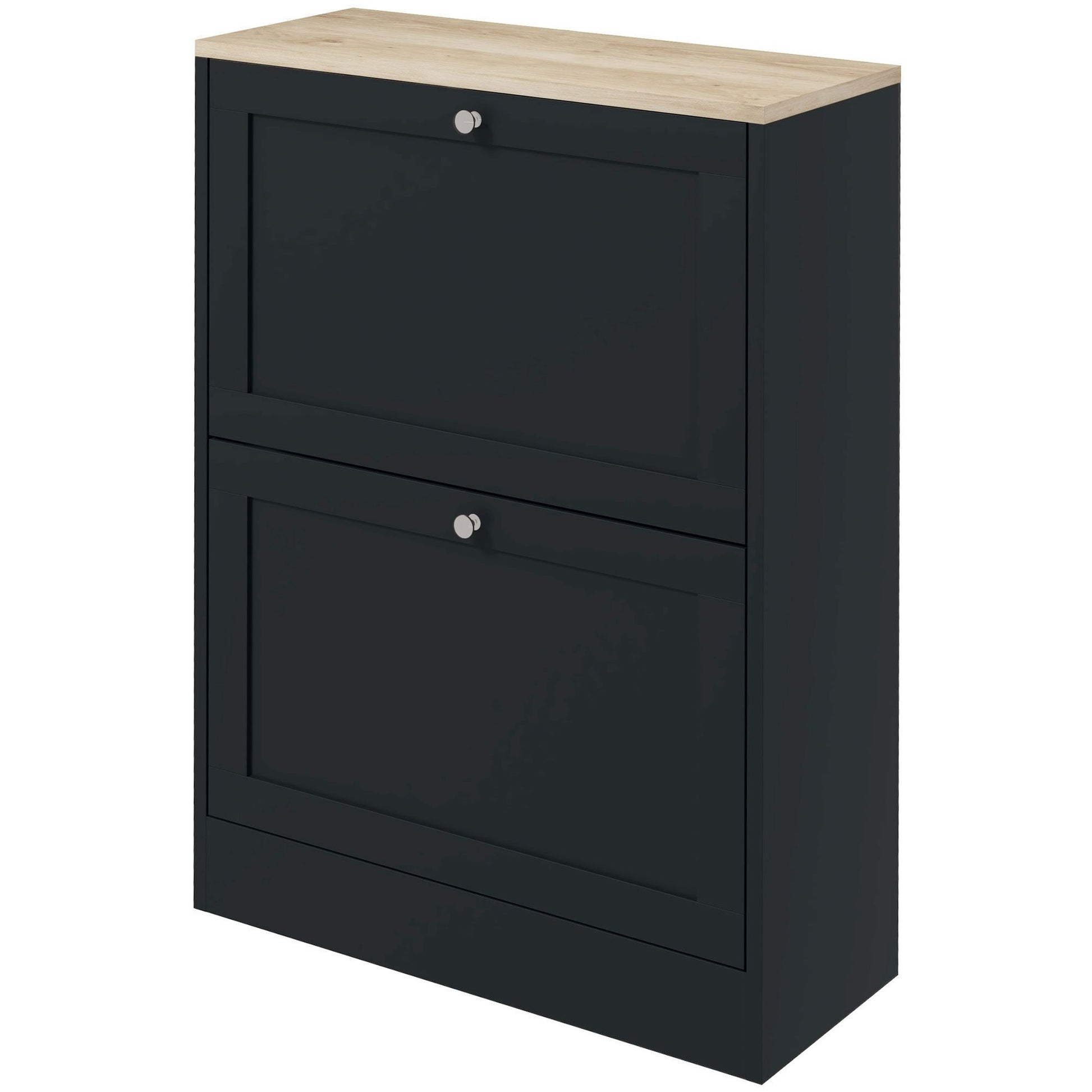 HOMCOM Slim Shoe Cabinet with 2 Flip Drawers, Black & Light Oak