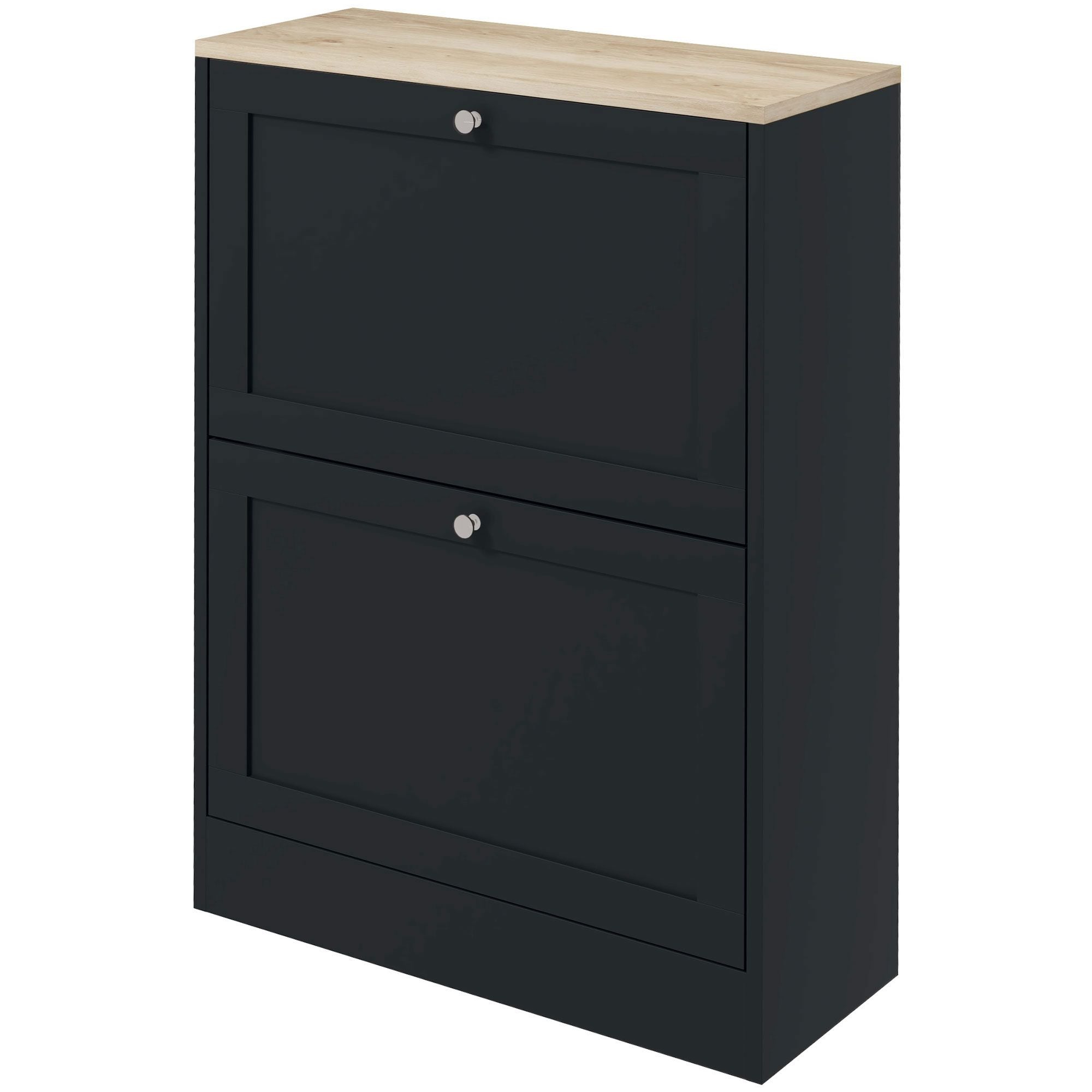 HOMCOM Slim Shoe Cabinet with 2 Flip Drawers, Black & Light Oak