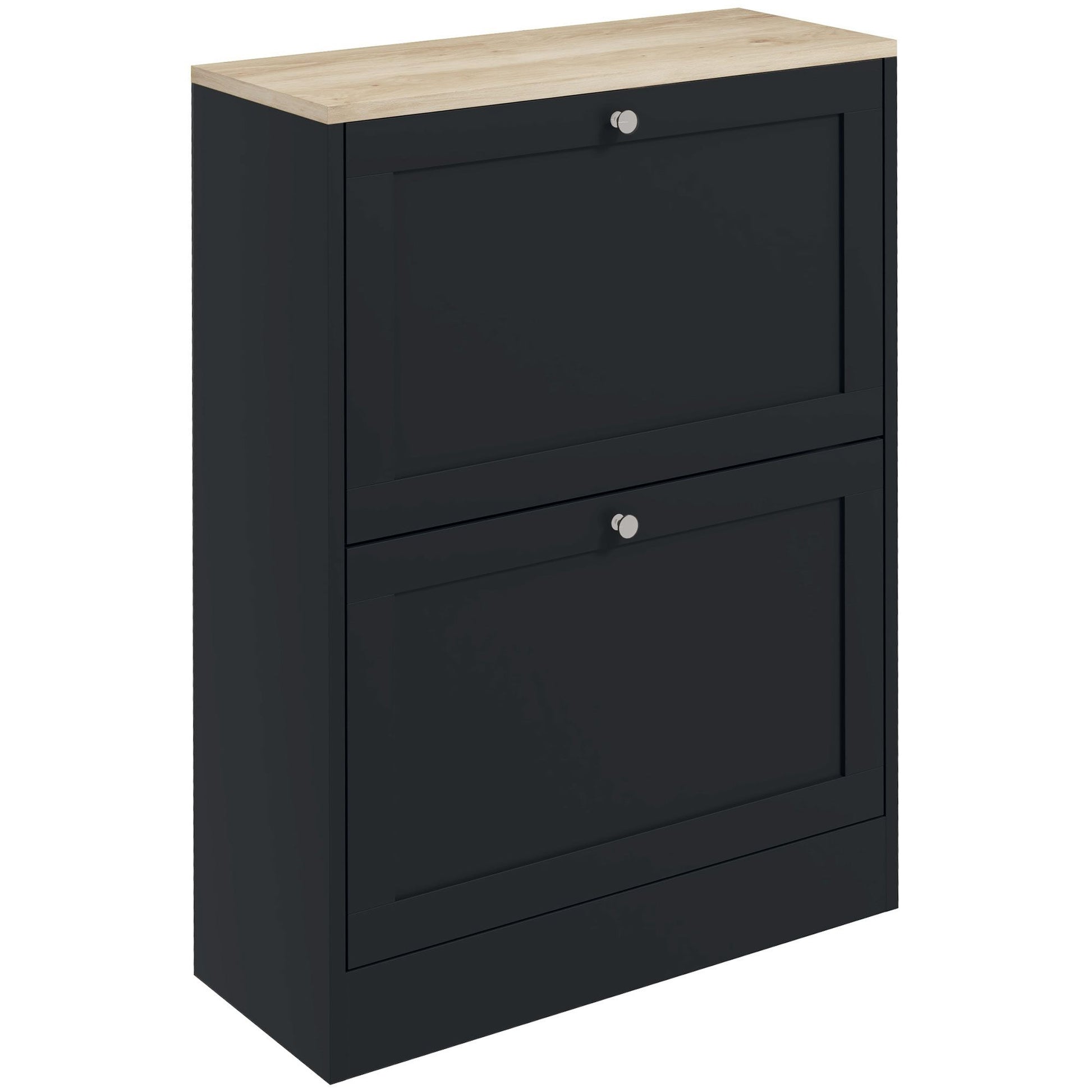 HOMCOM Slim Shoe Cabinet with 2 Flip Drawers, Black & Light Oak