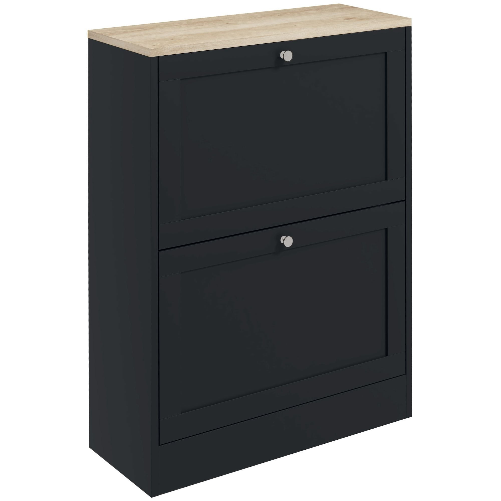 HOMCOM Slim Shoe Cabinet with 2 Flip Drawers, Black & Light Oak