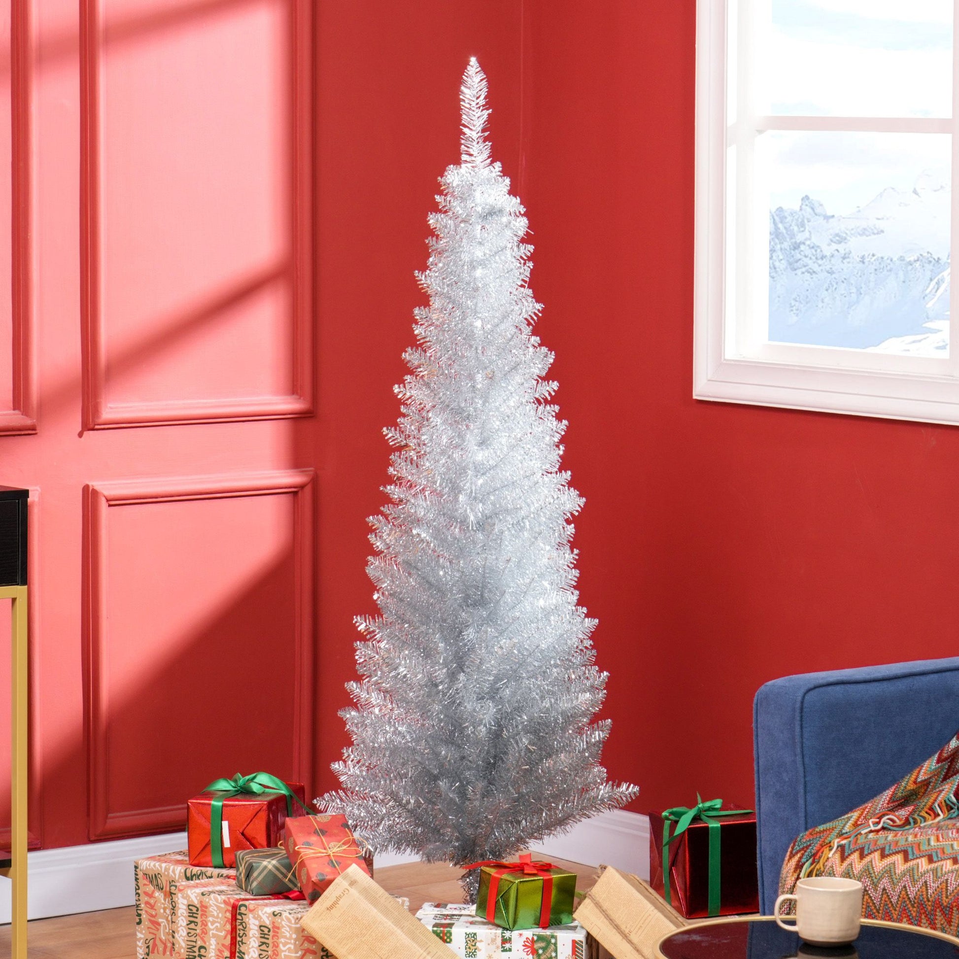 HOMCOM 5 ft Pre-Lit Slim Pencil Artificial Christmas Tree
