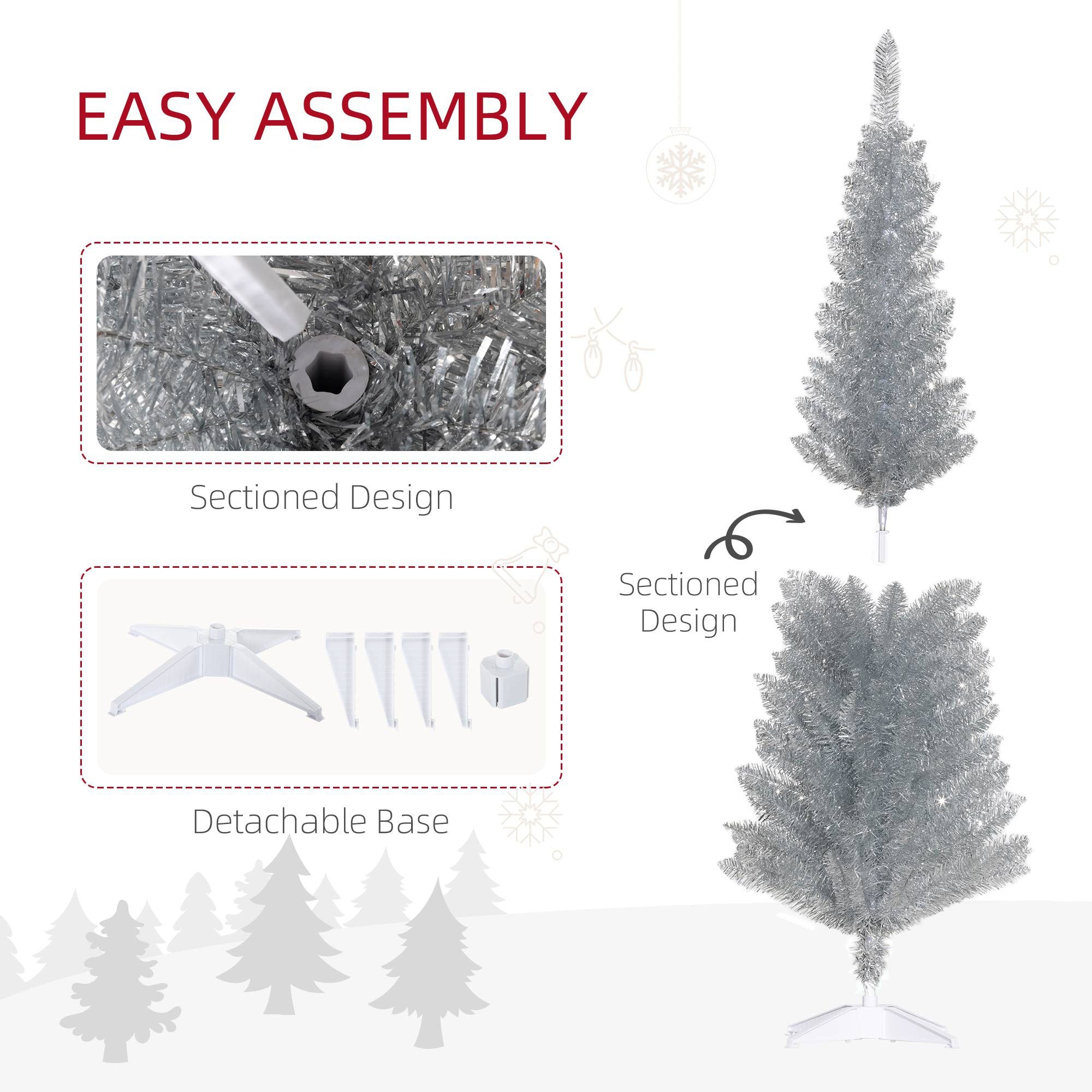 HOMCOM 5 ft Pre-Lit Slim Pencil Artificial Christmas Tree