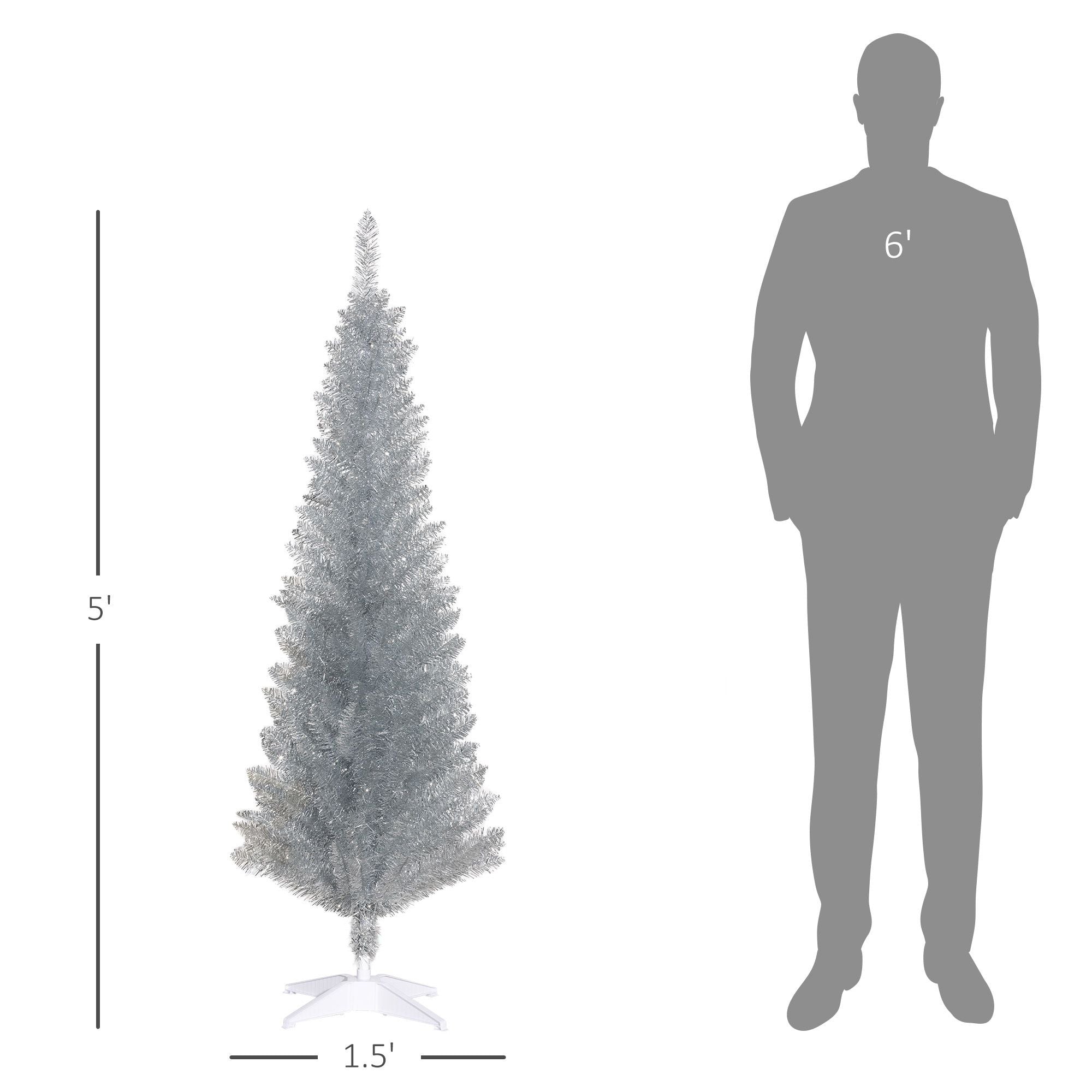 HOMCOM 5 ft Pre-Lit Slim Pencil Artificial Christmas Tree