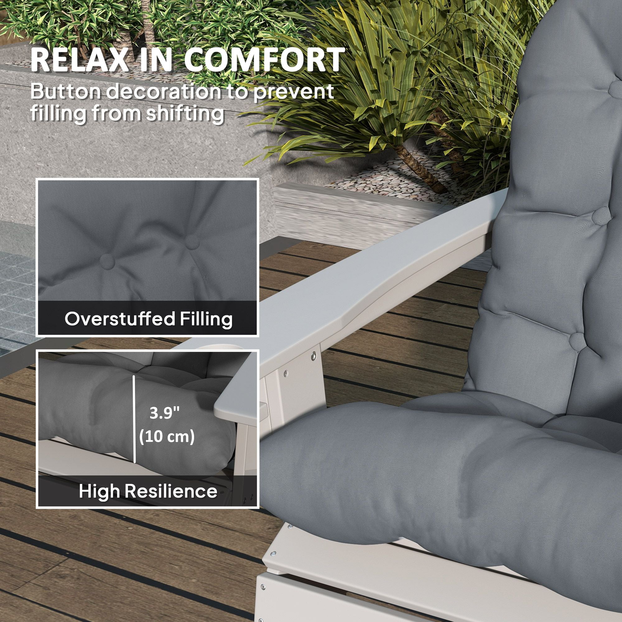 Outsunny Adirondack Chair Cushions Set of 2 with Ties, Gray