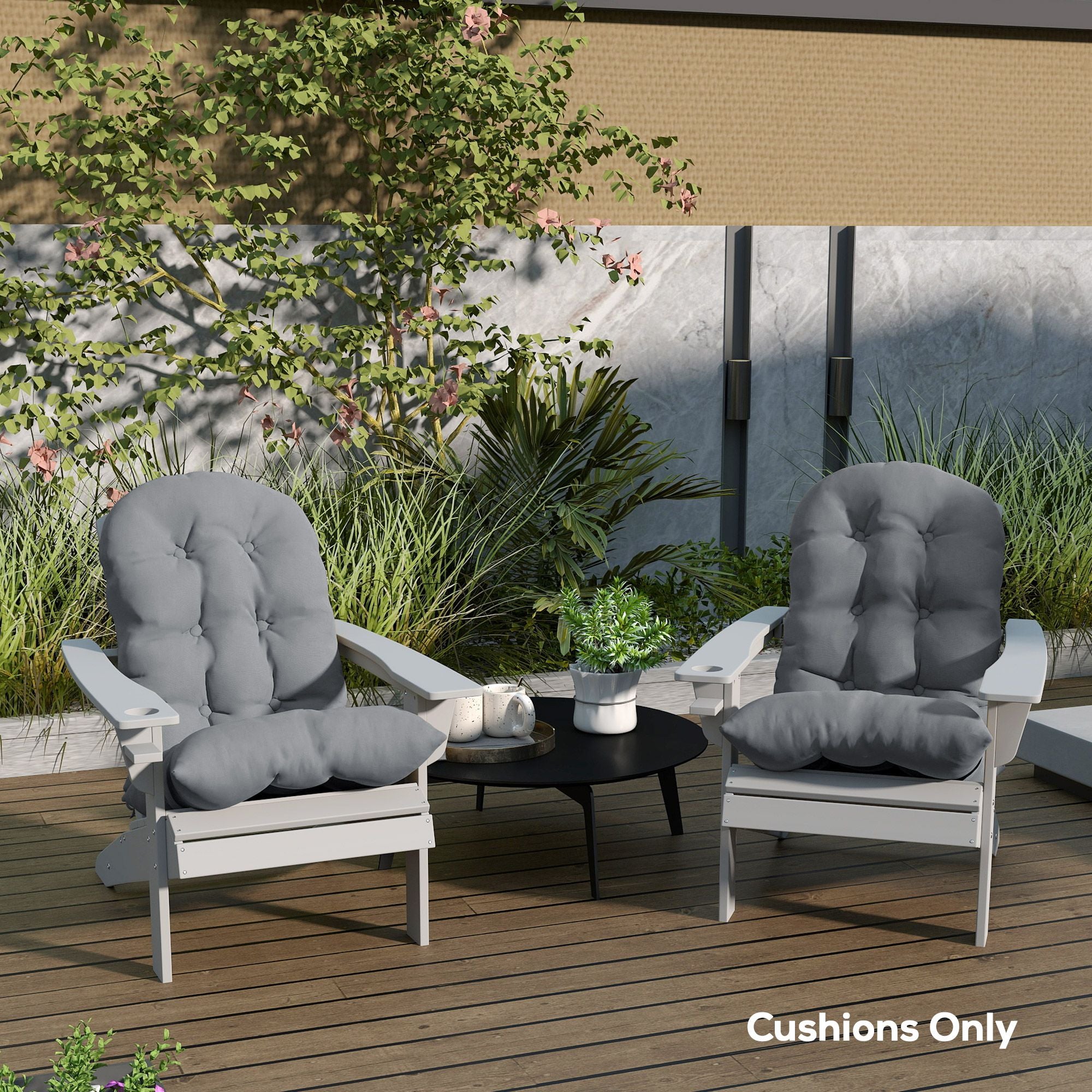 Outsunny Adirondack Chair Cushions Set of 2 with Ties, Gray