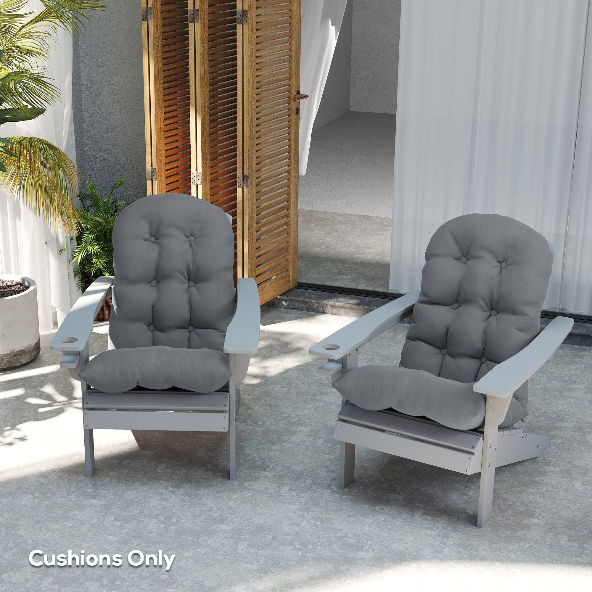 Outsunny Adirondack Chair Cushions Set of 2 with Ties, Gray