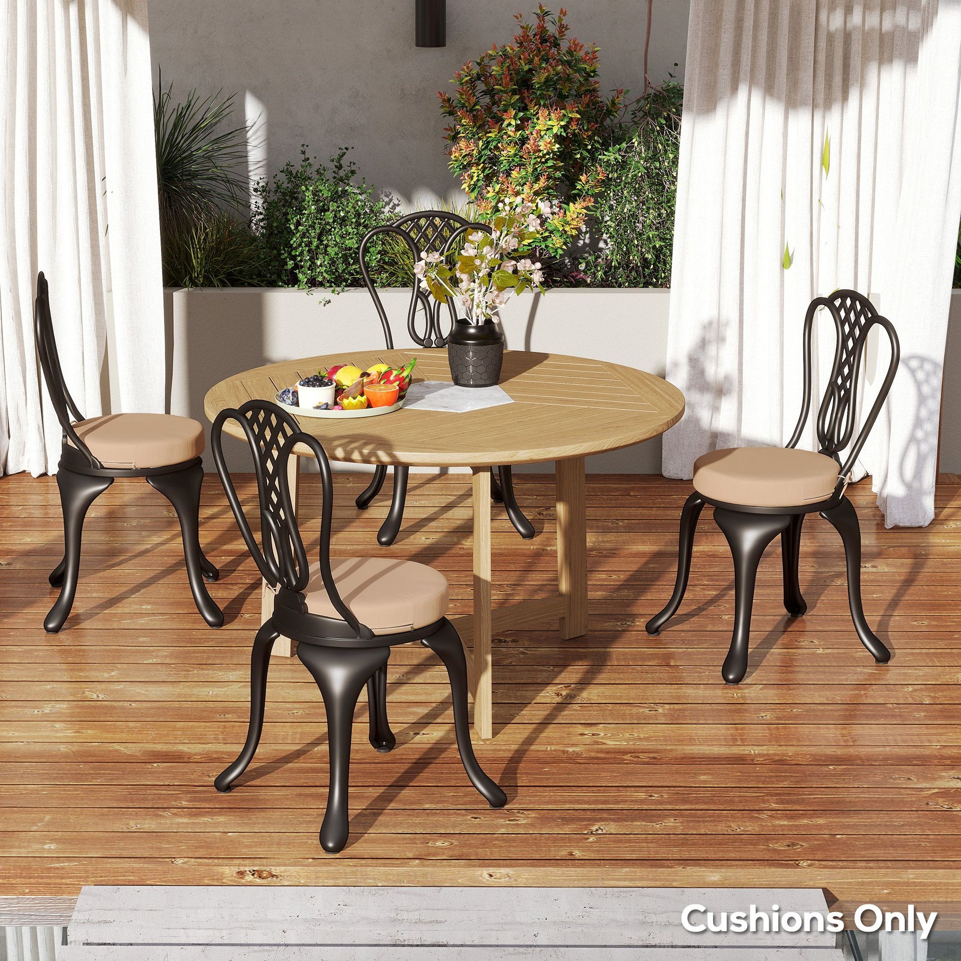 Outsunny 15 in Round Patio Chair Cushions Set of 4, Khaki
