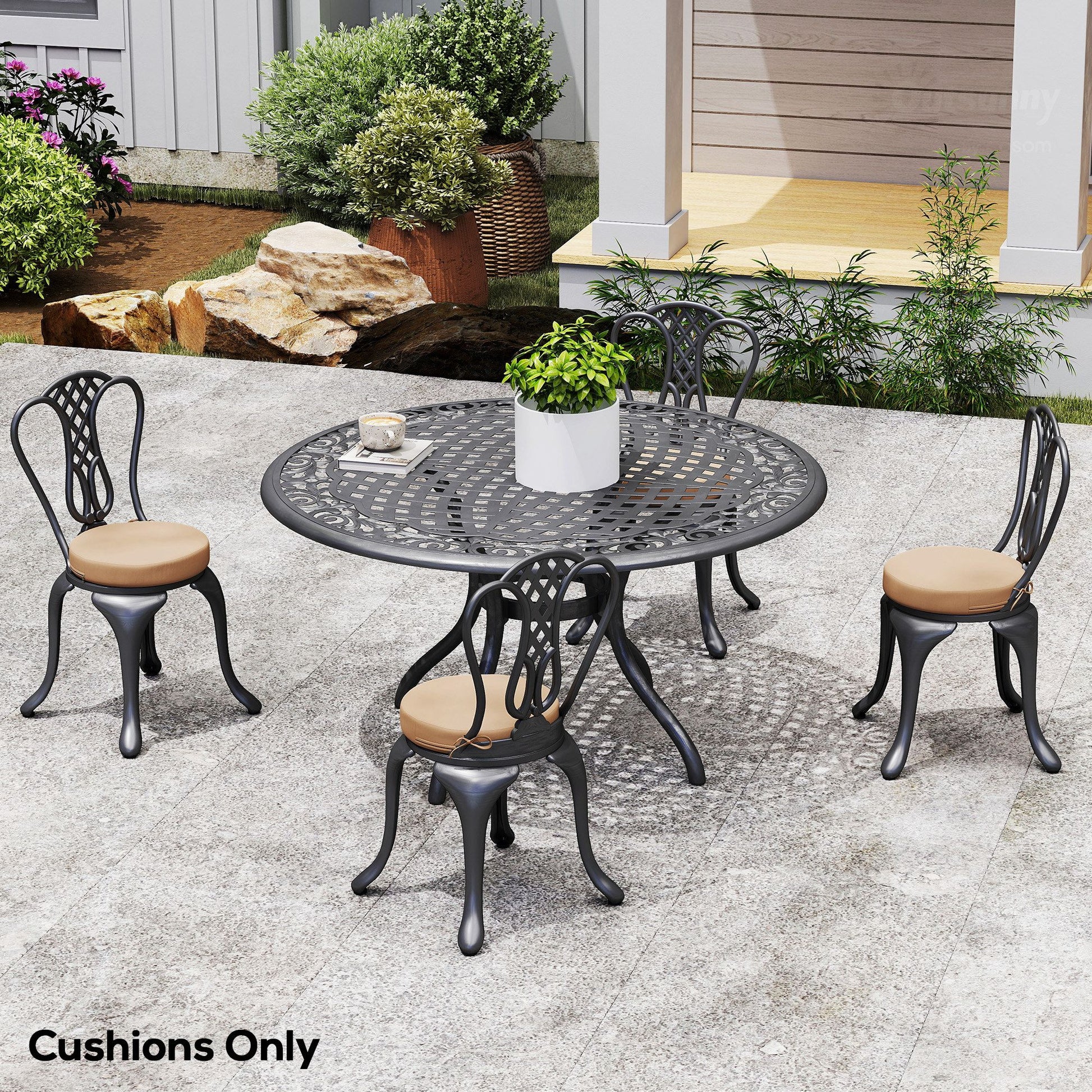 Outsunny 15 in Round Patio Chair Cushions Set of 4, Khaki