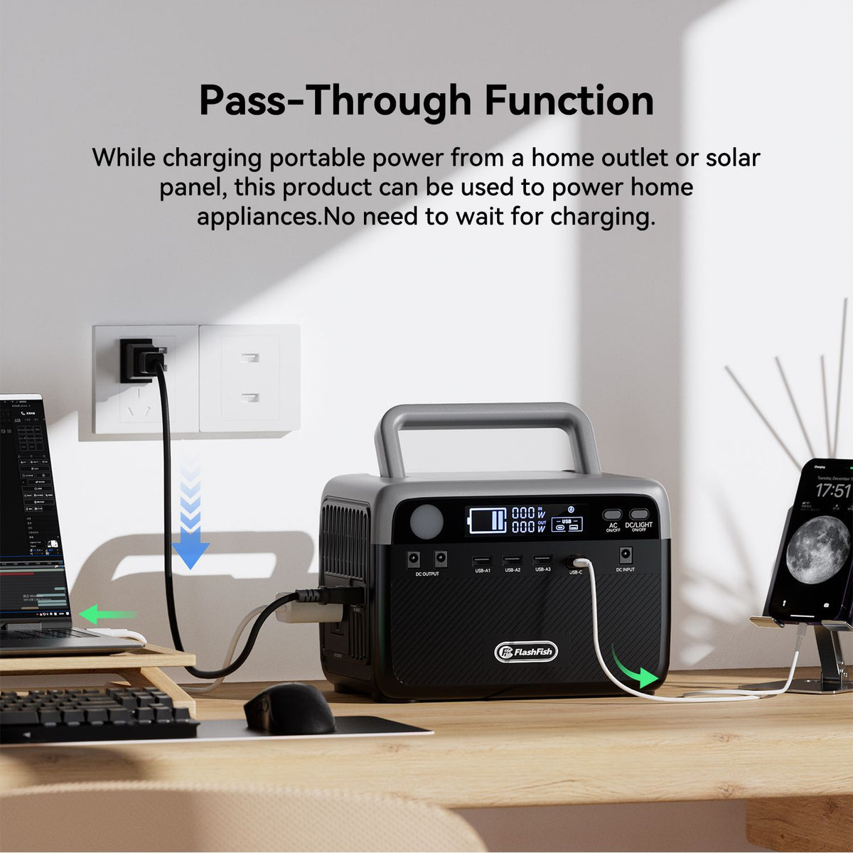 Flashfish 230.4Wh LiFePO4 300W (Peak 600W) Solar generator AC Outlets Portable Power Station,Power Bank, Battery Backup for Hurricane - product view 5