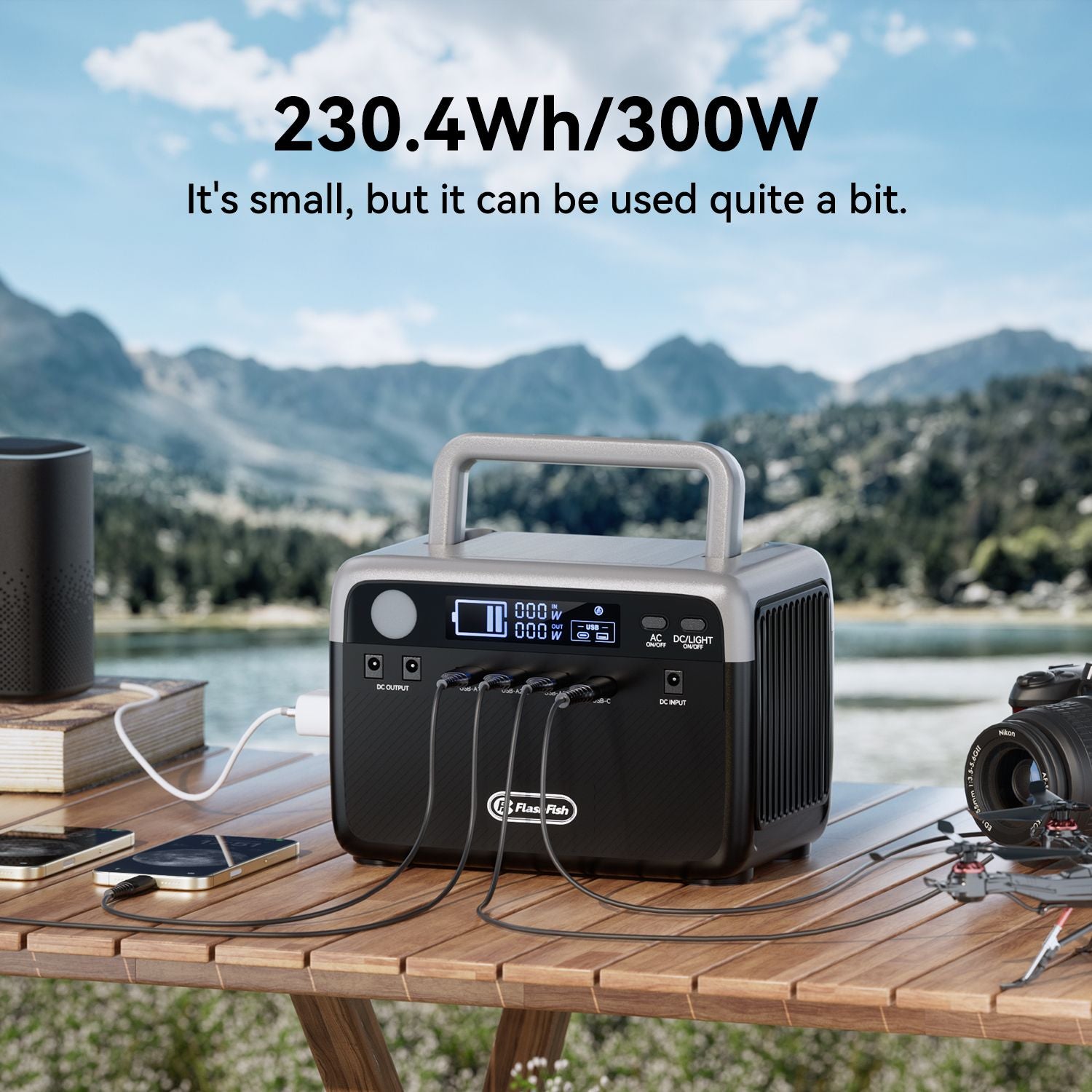 Flashfish 230.4Wh LiFePO4 300W (Peak 600W) Solar generator AC Outlets Portable Power Station,Power Bank, Battery Backup for Hurricane - product view 2