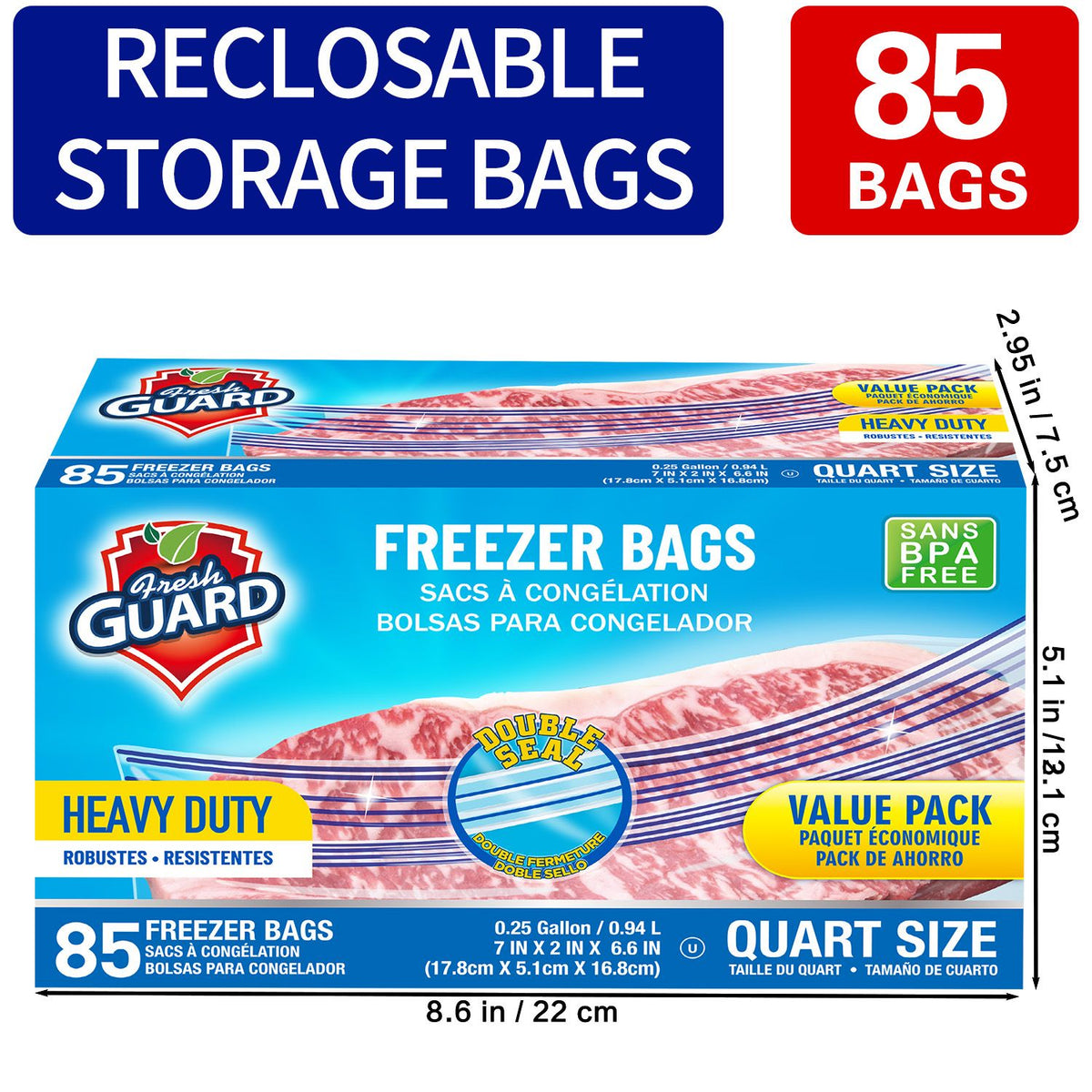 85-Count Heavy-Duty Quart Freezer Storage Bags - product view 13