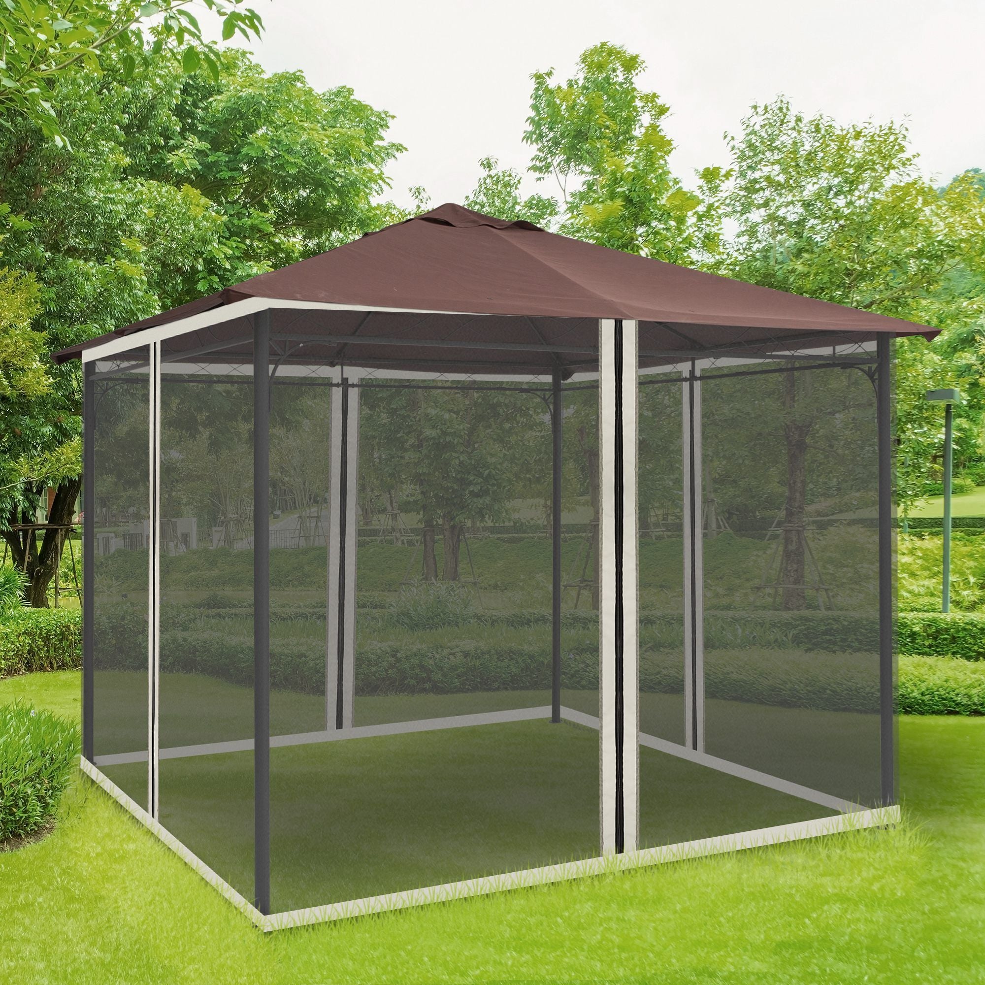 Outsunny 10 x 10 ft Gazebo with Netting and Zippered Canopy