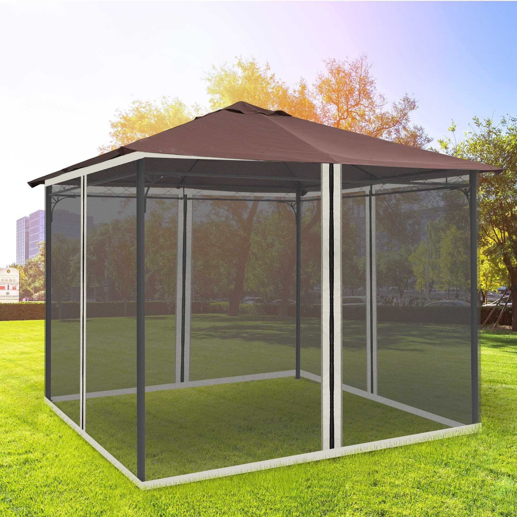 Outsunny 10 x 10 ft Gazebo with Netting and Zippered Canopy