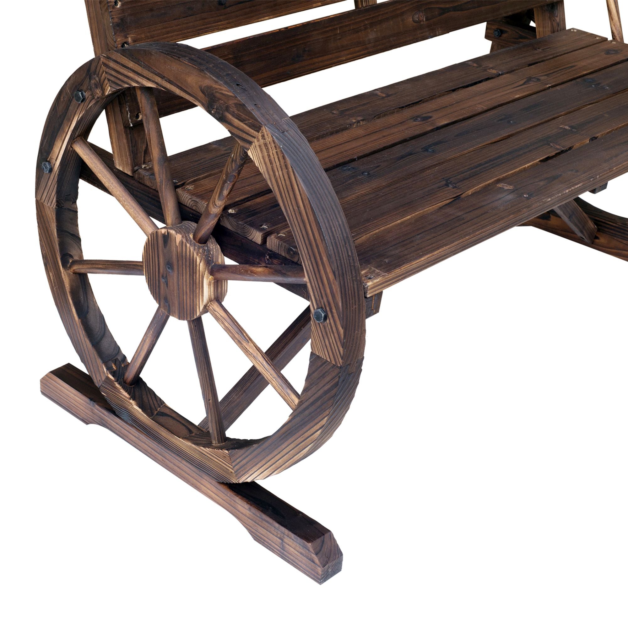 Outsunny Rustic Wagon Wheel 2-Person Garden Bench, Carbonized