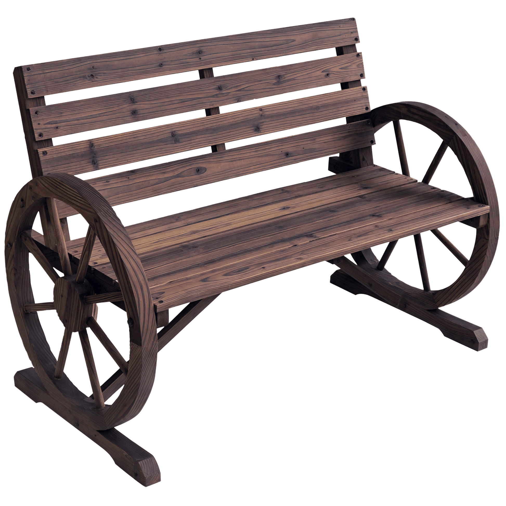 Outsunny Rustic Wagon Wheel 2-Person Garden Bench, Carbonized