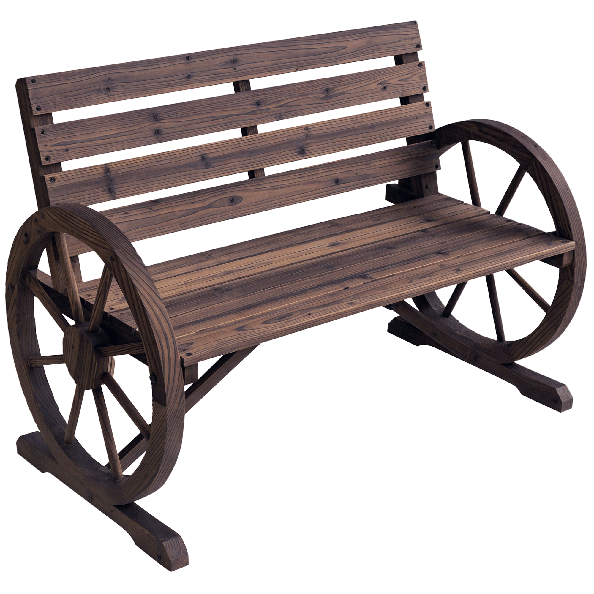 Outsunny Rustic Wagon Wheel 2-Person Garden Bench, Carbonized